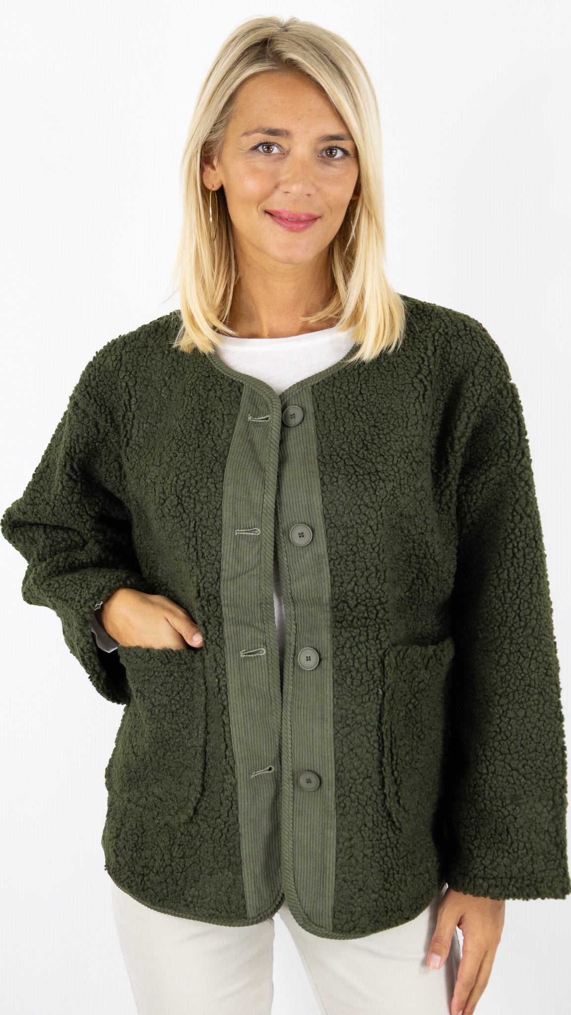 VESTE KIMONO FAUSSE FOURRURE MOUTON  IT HIPPIE A3 337#COLOR_KAKI