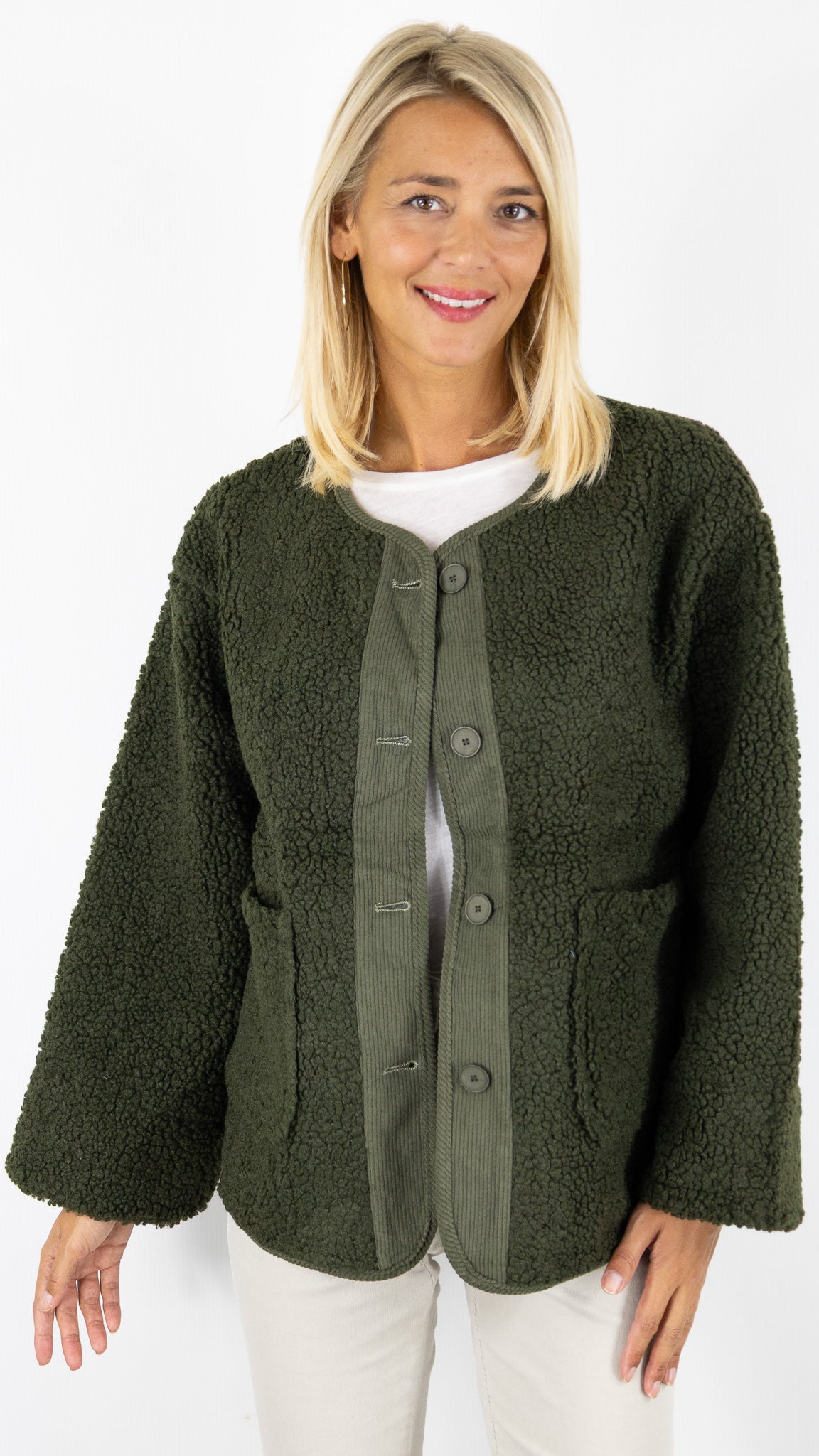 VESTE KIMONO FAUSSE FOURRURE MOUTON  IT HIPPIE A3 337#COLOR_KAKI