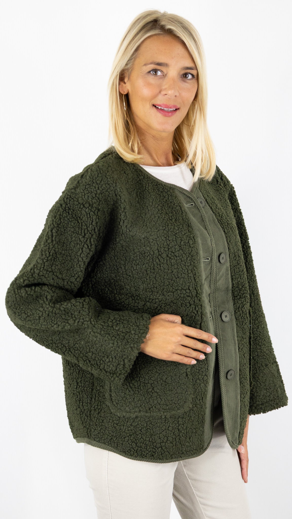 VESTE KIMONO FAUSSE FOURRURE MOUTON  IT HIPPIE A3 337#COLOR_KAKI