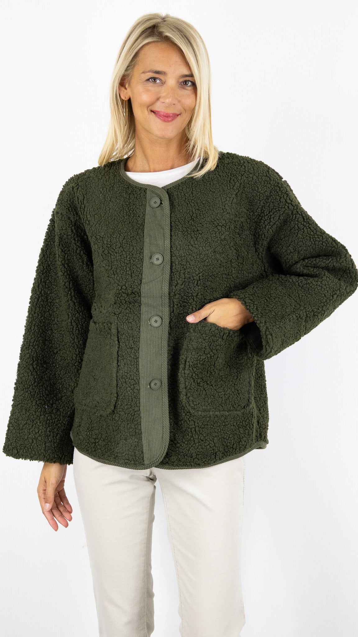 VESTE KIMONO FAUSSE FOURRURE MOUTON  IT HIPPIE A3 337#COLOR_KAKI
