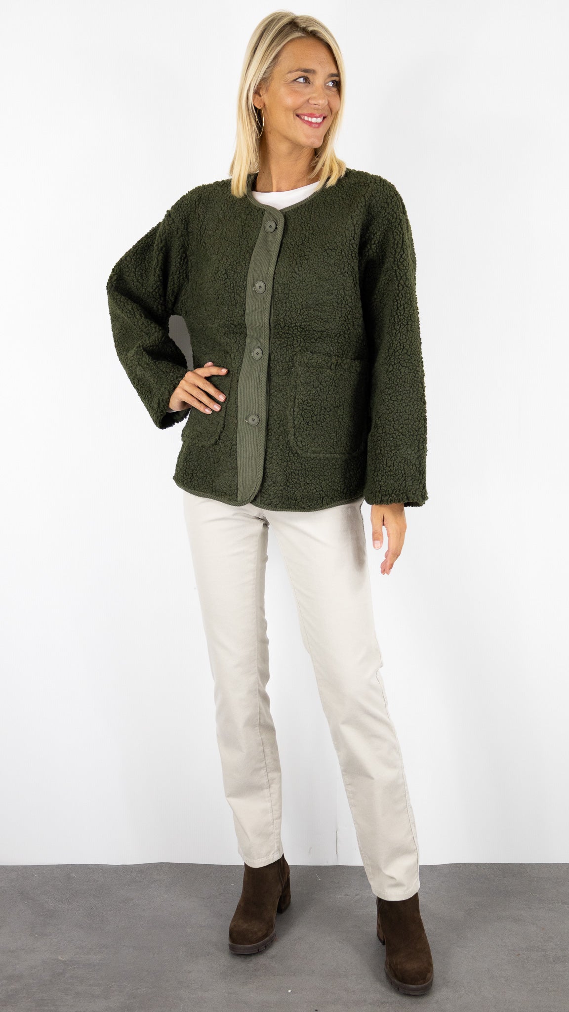 VESTE KIMONO FAUSSE FOURRURE MOUTON  IT HIPPIE A3 337#COLOR_KAKI