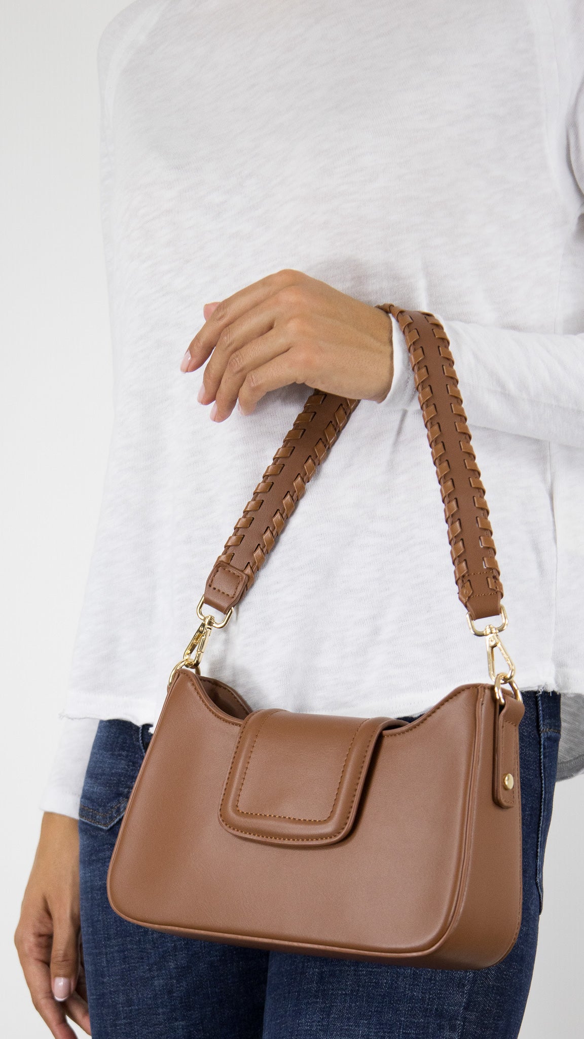 PETIT SAC A RABAT AVEC ANSE AMOVIBLE EN CUIR VEGAN VOUS A461#COLOR_CAMEL