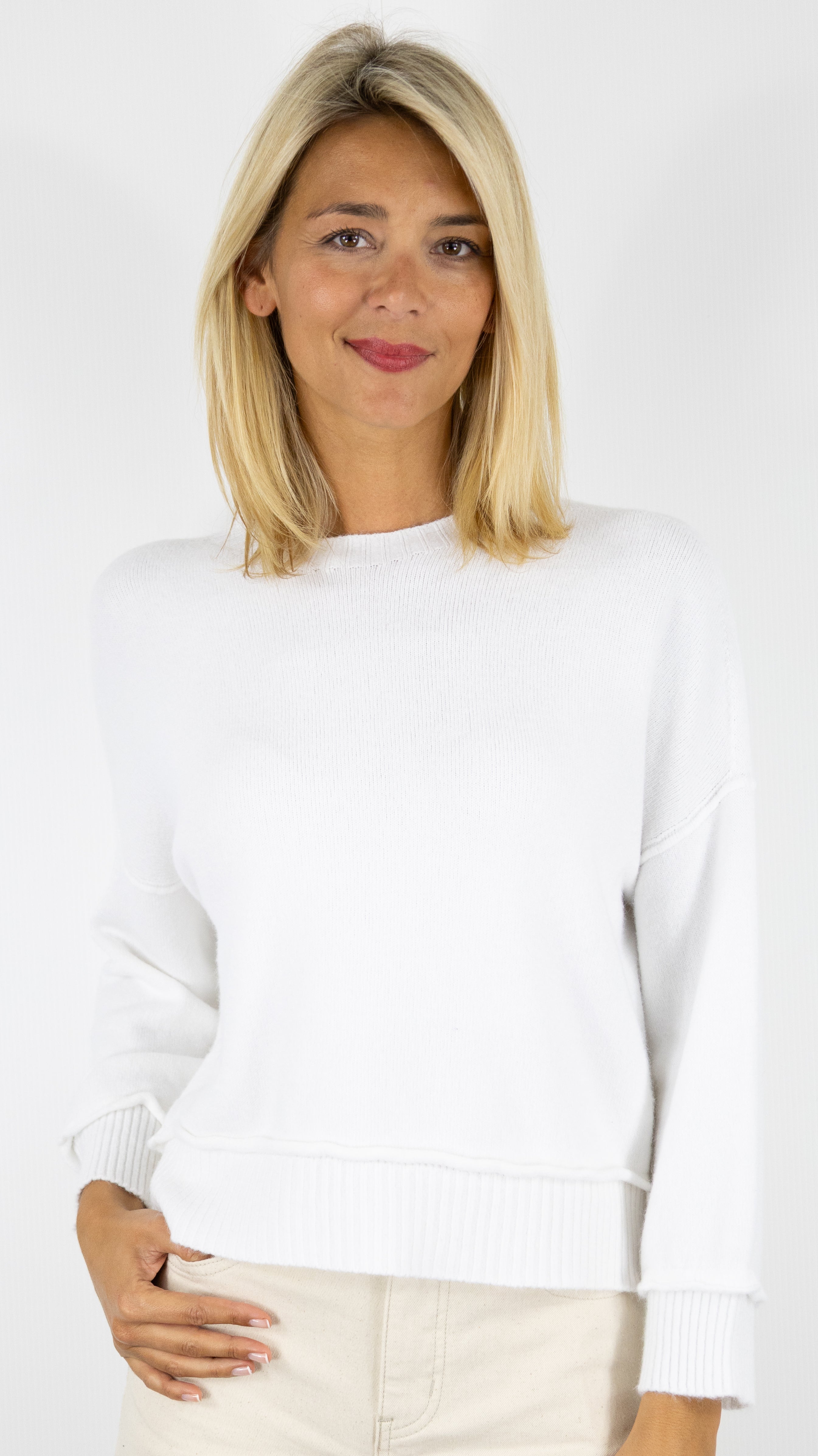 PULL COURT COL ROND FEMME ALEXANDRE LAURENT A8978#COLOR_BLANC