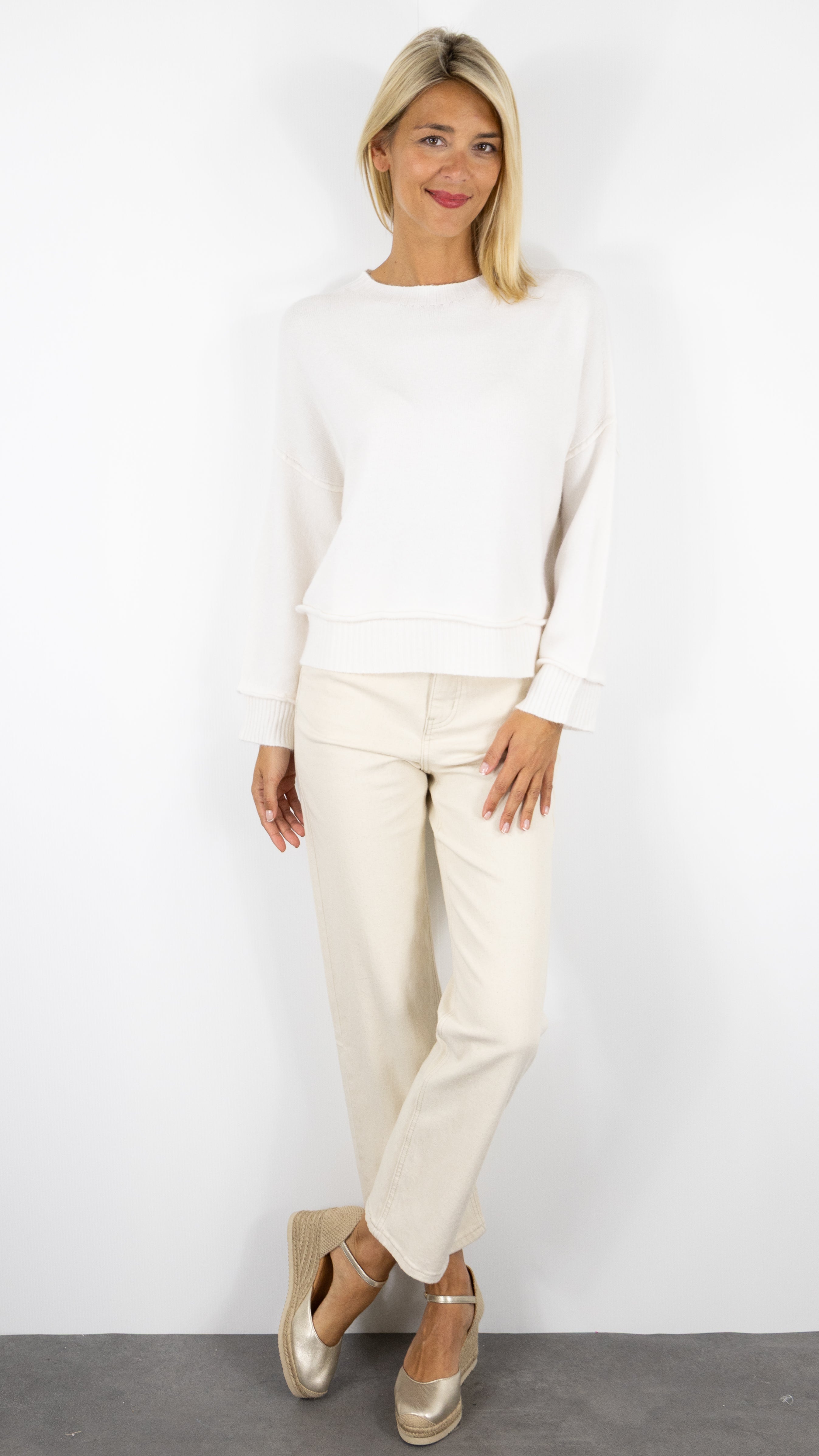 PULL COURT COL ROND FEMME ALEXANDRE LAURENT A8978#COLOR_ECRU