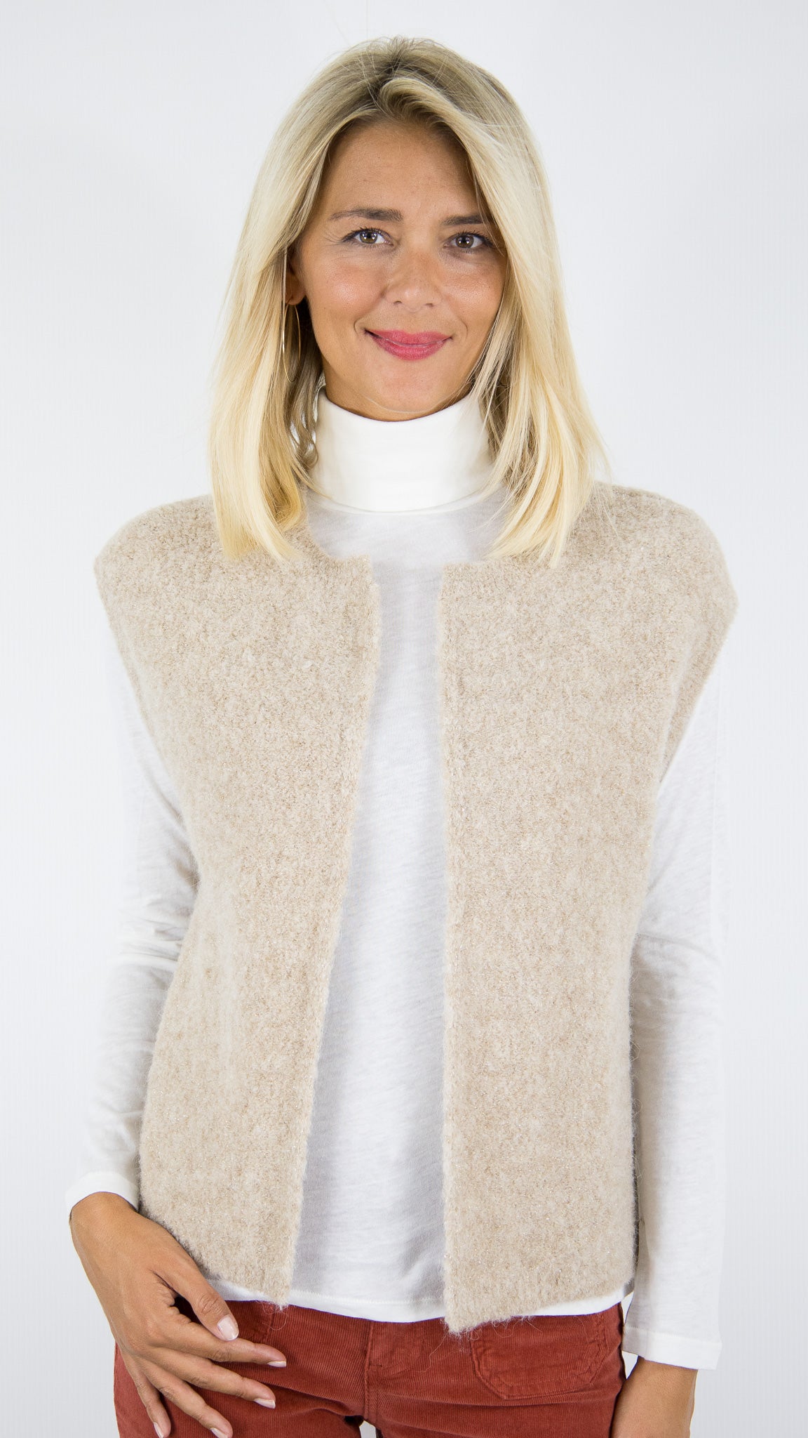 GILET SANS MANCHES BOUCLETTE DES PETITS HAUTS ACHILLE#COLOR_LOUP/BEIGE LUREX