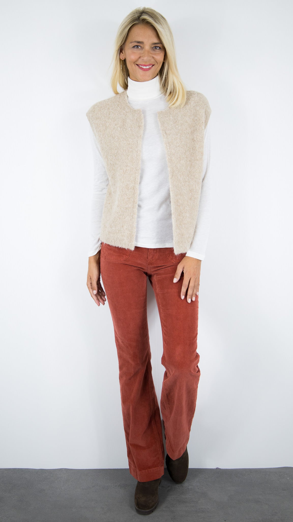 GILET SANS MANCHES BOUCLETTE DES PETITS HAUTS ACHILLE#COLOR_LOUP/BEIGE LUREX