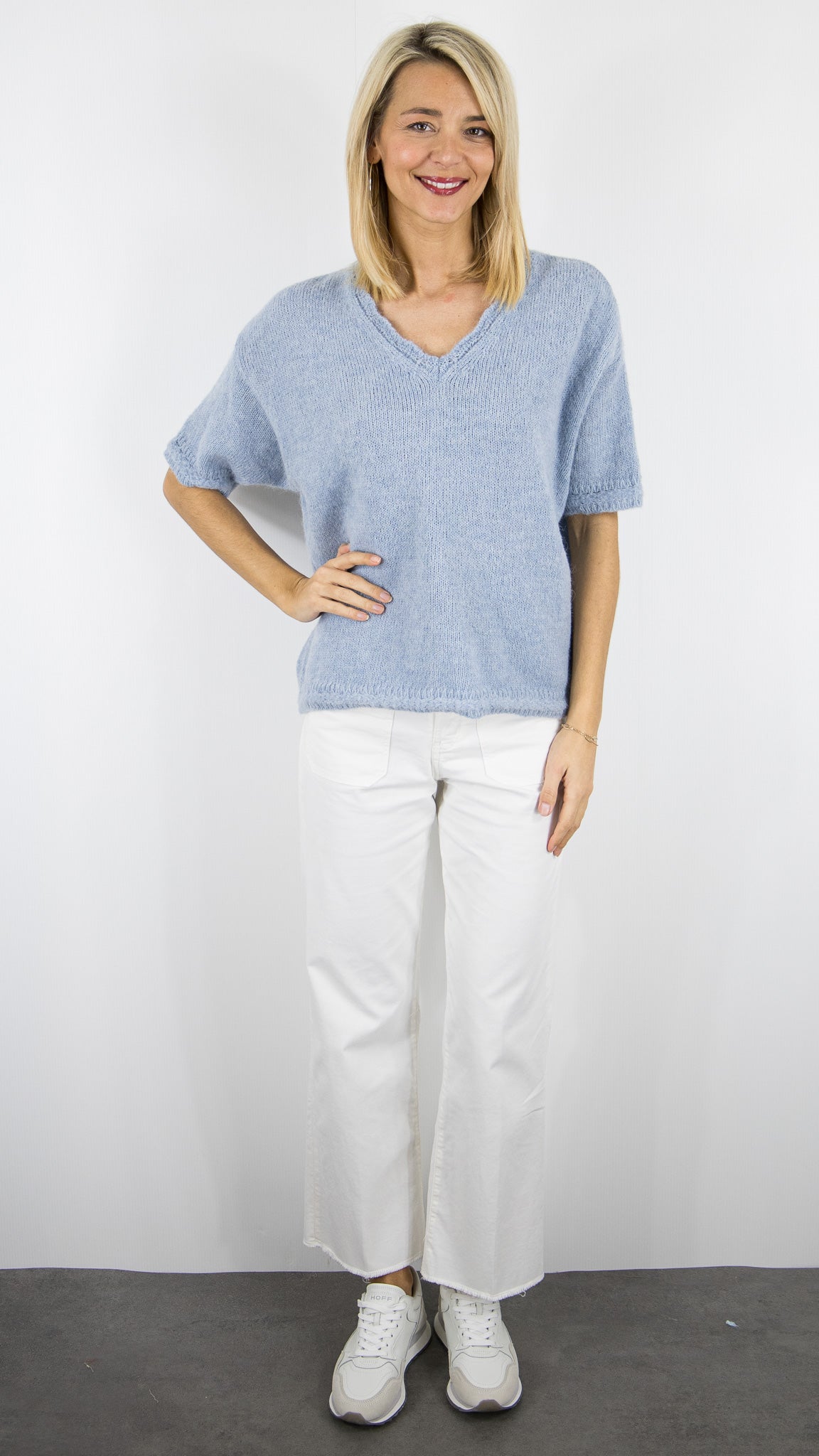 PULL COL V AJOURE EN DENTELLE STUDIO PARISIEN AI25185#COLOR_CIEL