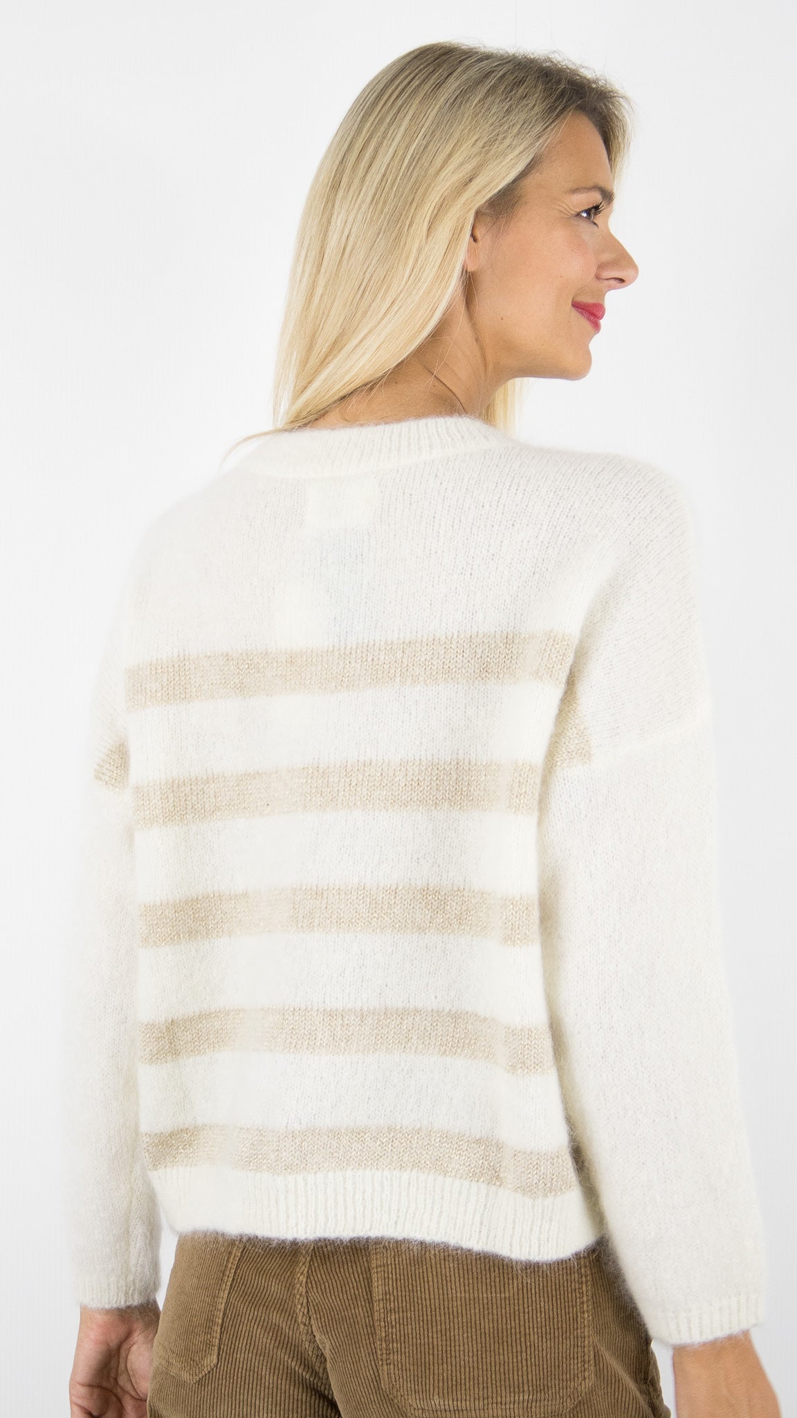 PULL RAYE EN KID MOHAIR POUR FEMME DES PETITS HAUTS ALEO#COLOR_CREME/DORE