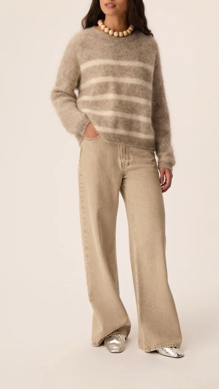 PULL AMPLE MARINIERE EN KID MOHAIR POUR FEMME DES PETITS HAUTS ALEO GALET CREME
