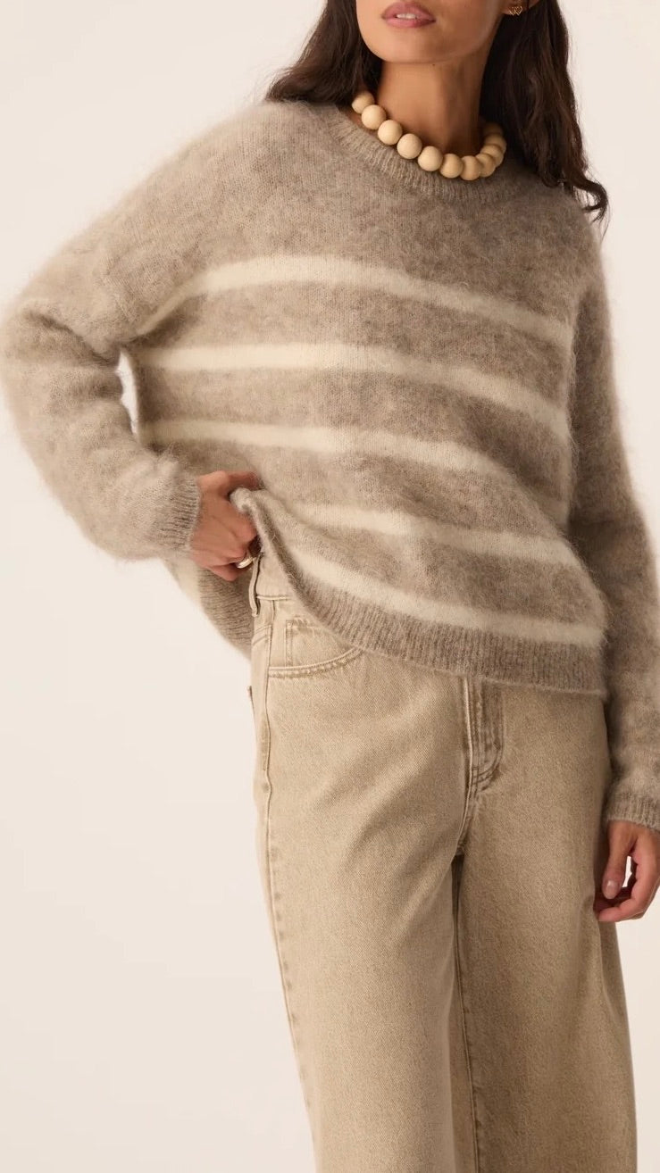 PULL AMPLE MARINIERE EN KID MOHAIR POUR FEMME DES PETITS HAUTS ALEO GALET CREME