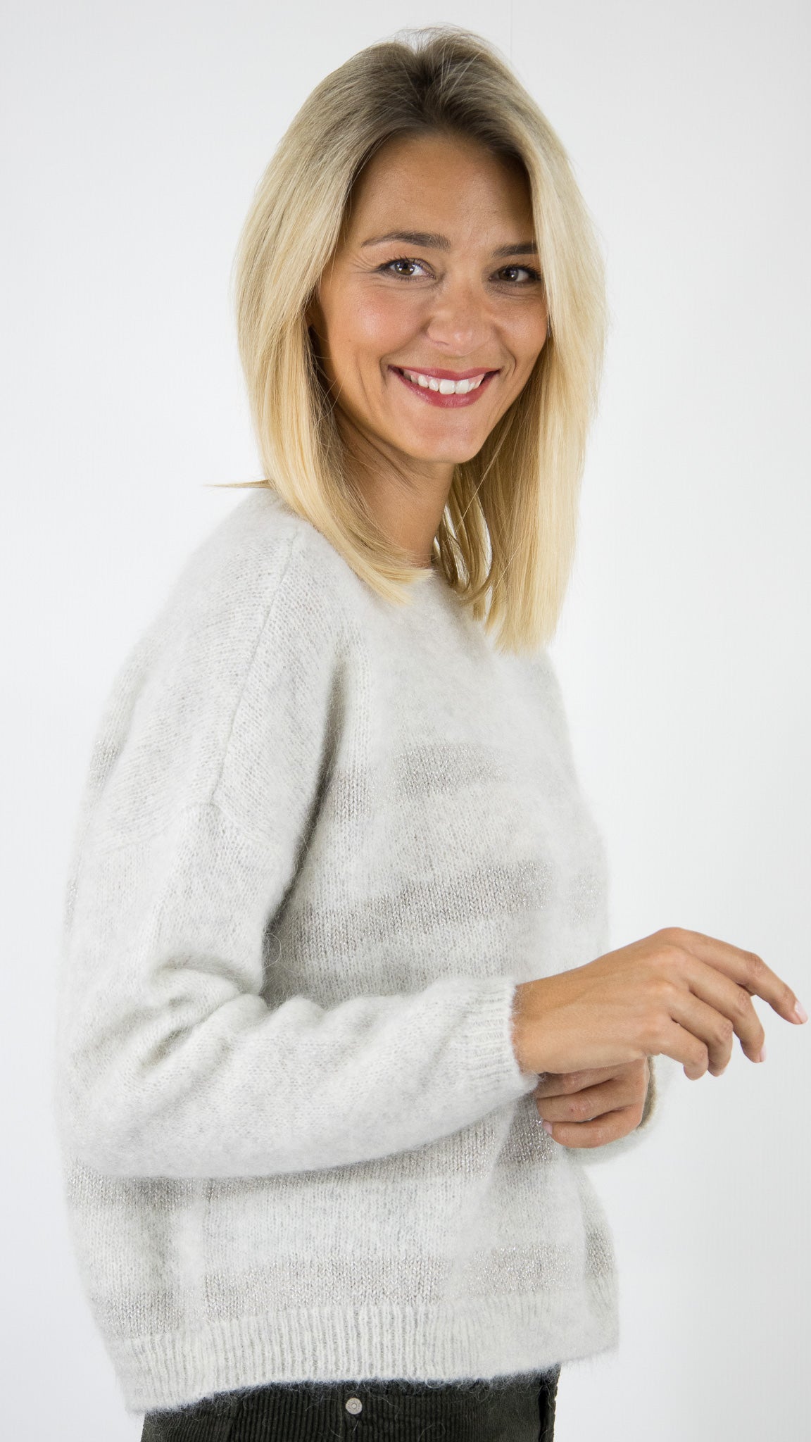 PULL RAYE EN KID MOHAIR POUR FEMME DES PETITS HAUTS ALEO#COLOR_GRIS CHINE/ARGENT