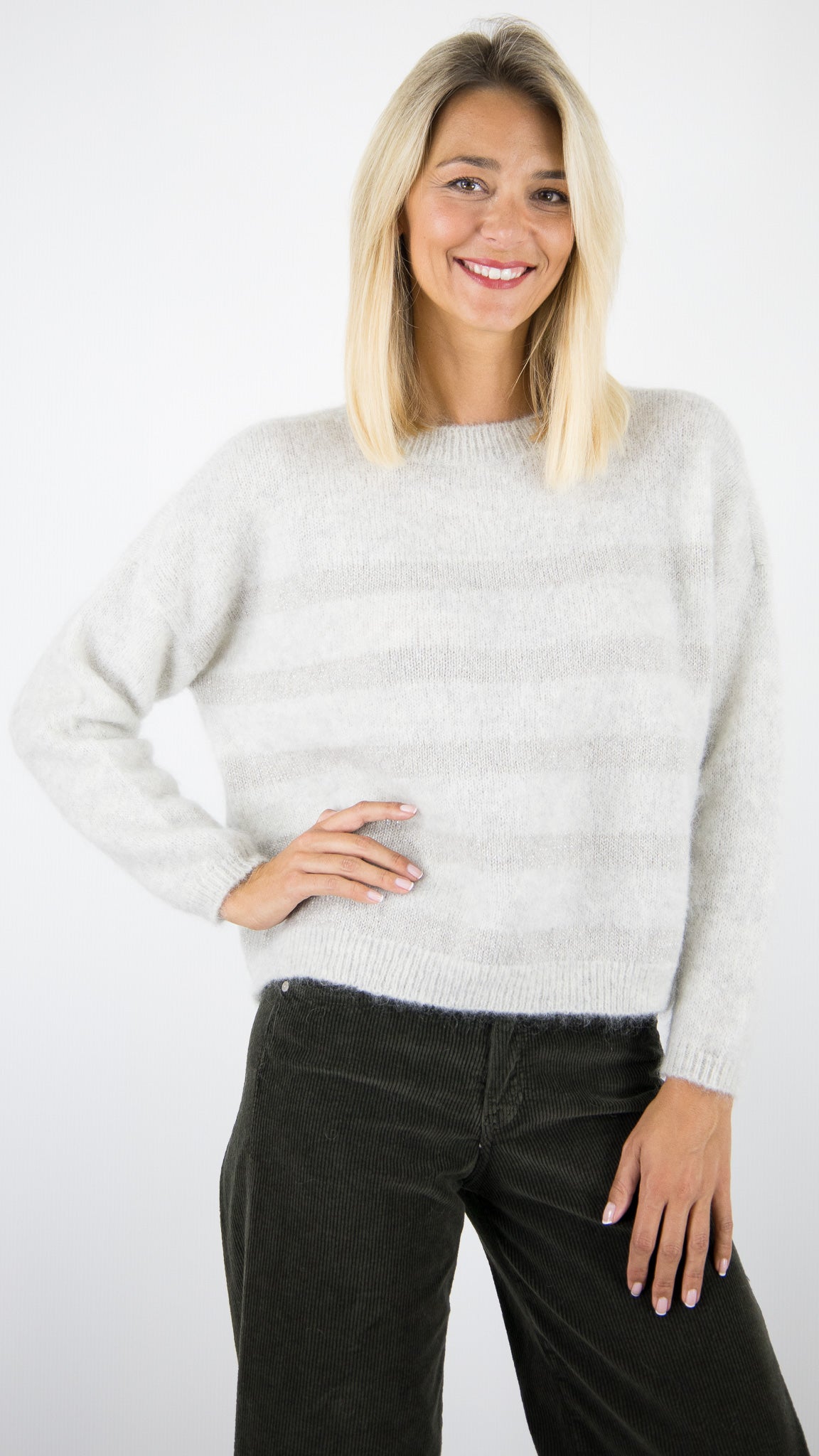 PULL RAYE EN KID MOHAIR POUR FEMME DES PETITS HAUTS ALEO#COLOR_GRIS CHINE/ARGENT
