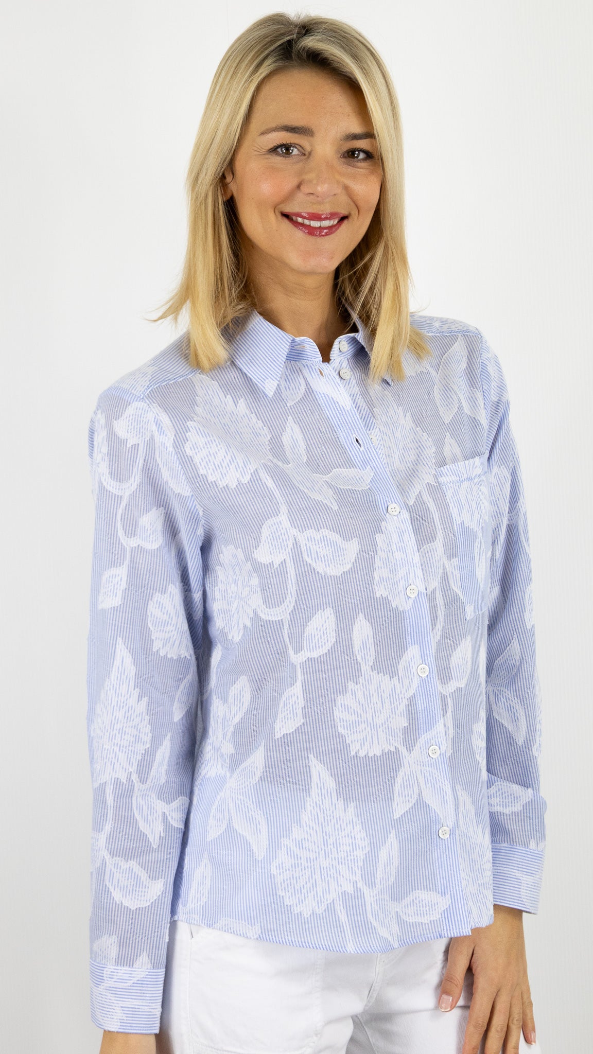 CHEMISIER RAYE ET FLEURIE ALINA 75008 CIEL FEMME  BIANCA ALINA 75008