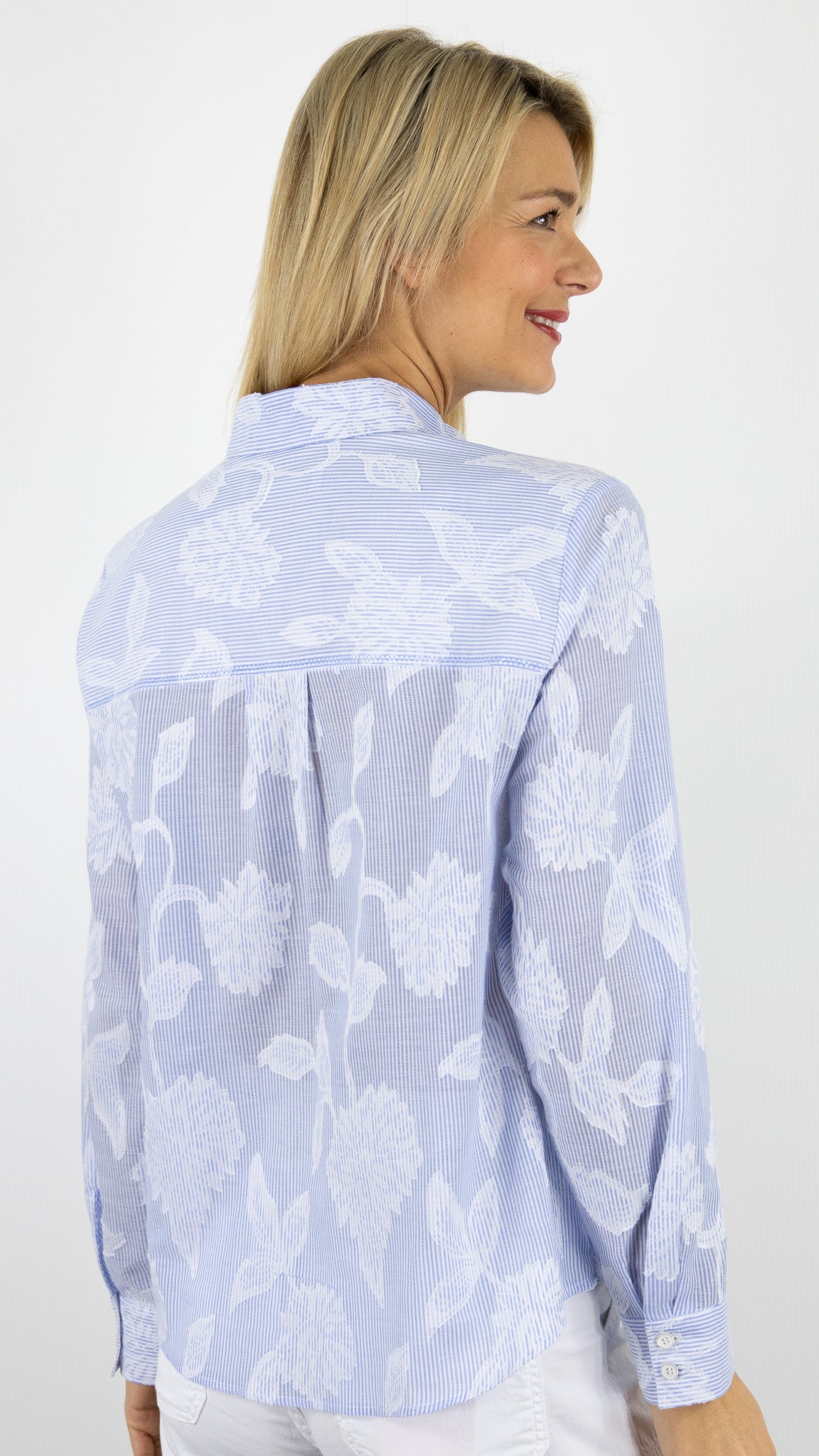 CHEMISIER RAYE ET FLEURIE ALINA 75008 CIEL FEMME  BIANCA ALINA 75008