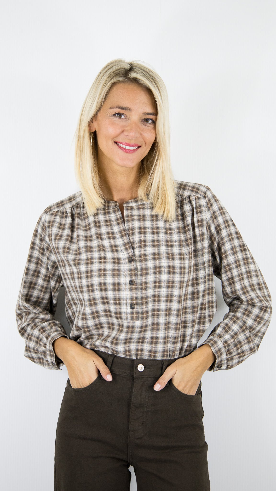 BLOUSE AMPLE A CARREAUX BEIGE GERARD DAREL ALINE