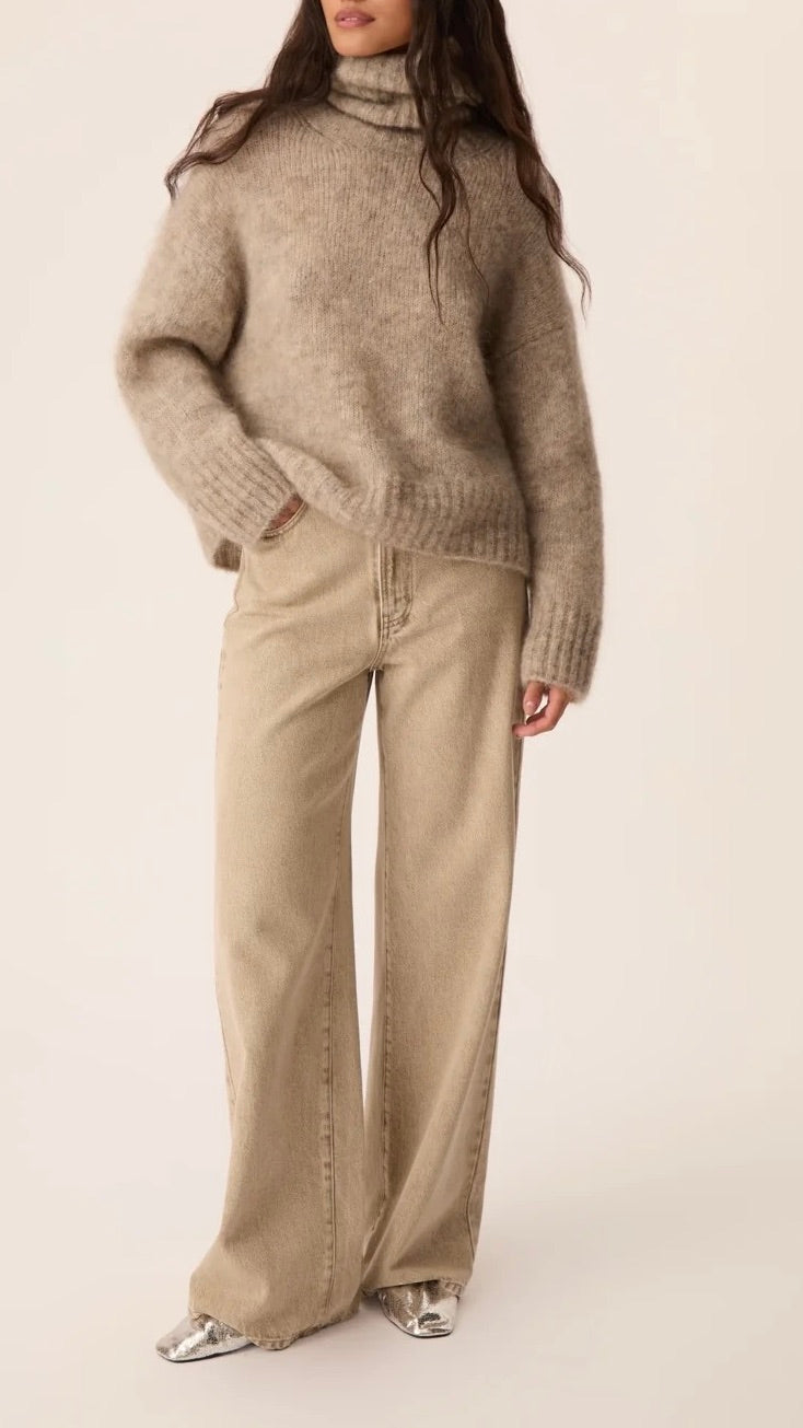 PULL AMPLE MOELLEUX COL BOULE POUR FEMME DES PETITS HAUTS ALIRA#COLOR_GALET TAUPE 