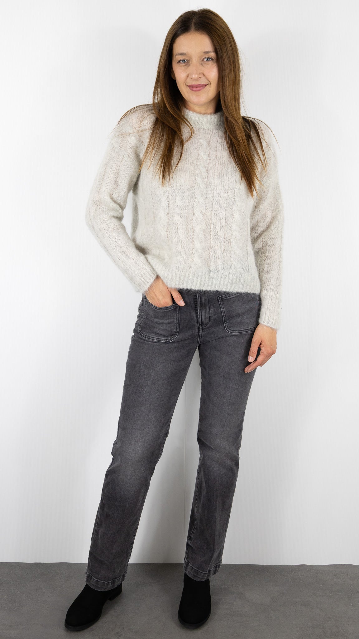 PULL TORSADE EN KID MOHAIR GRIS CLAIR CHINE DES PETITS HAUTS ALONZO