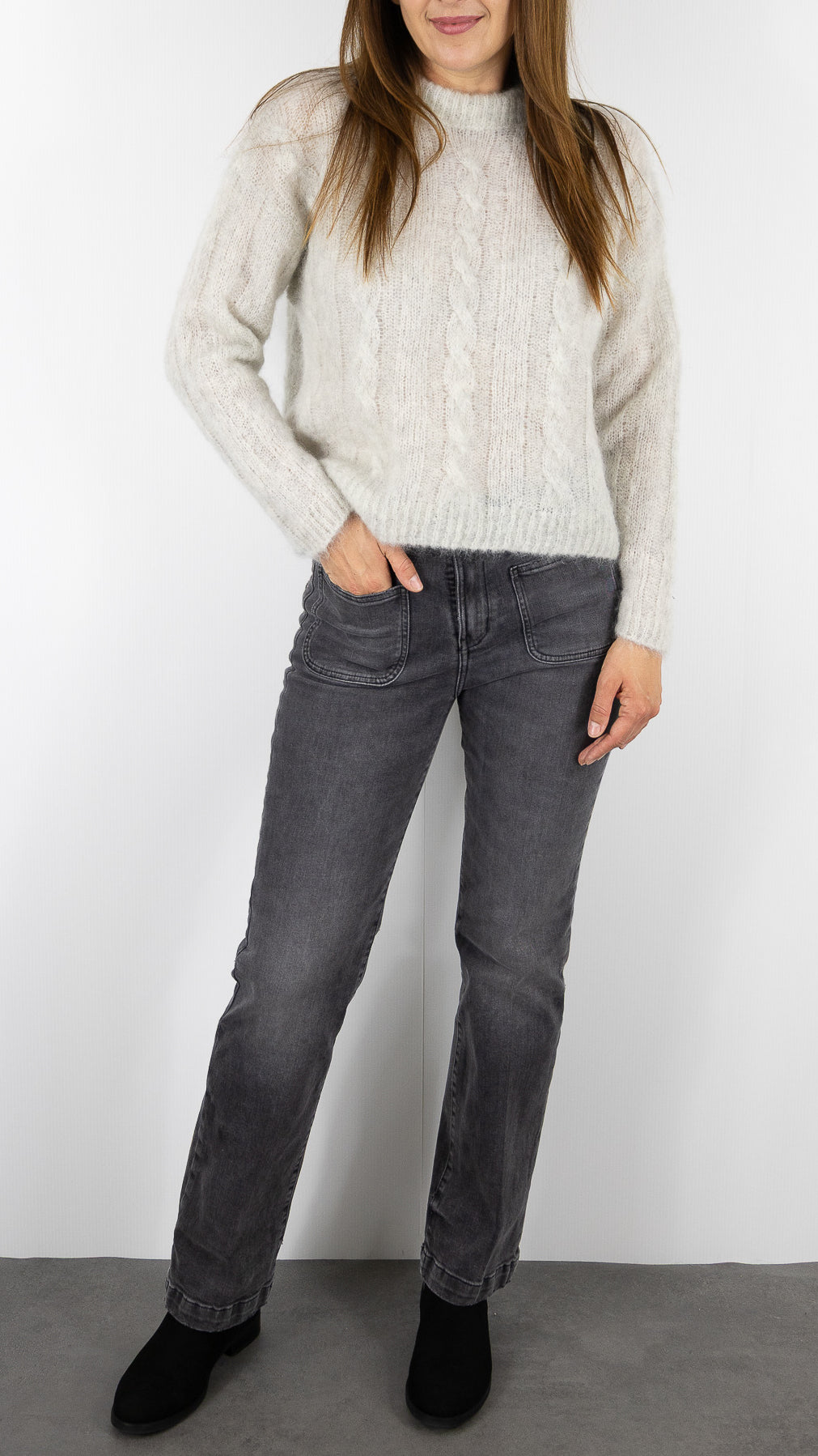 PULL TORSADE EN KID MOHAIR GRIS CLAIR CHINE DES PETITS HAUTS ALONZO