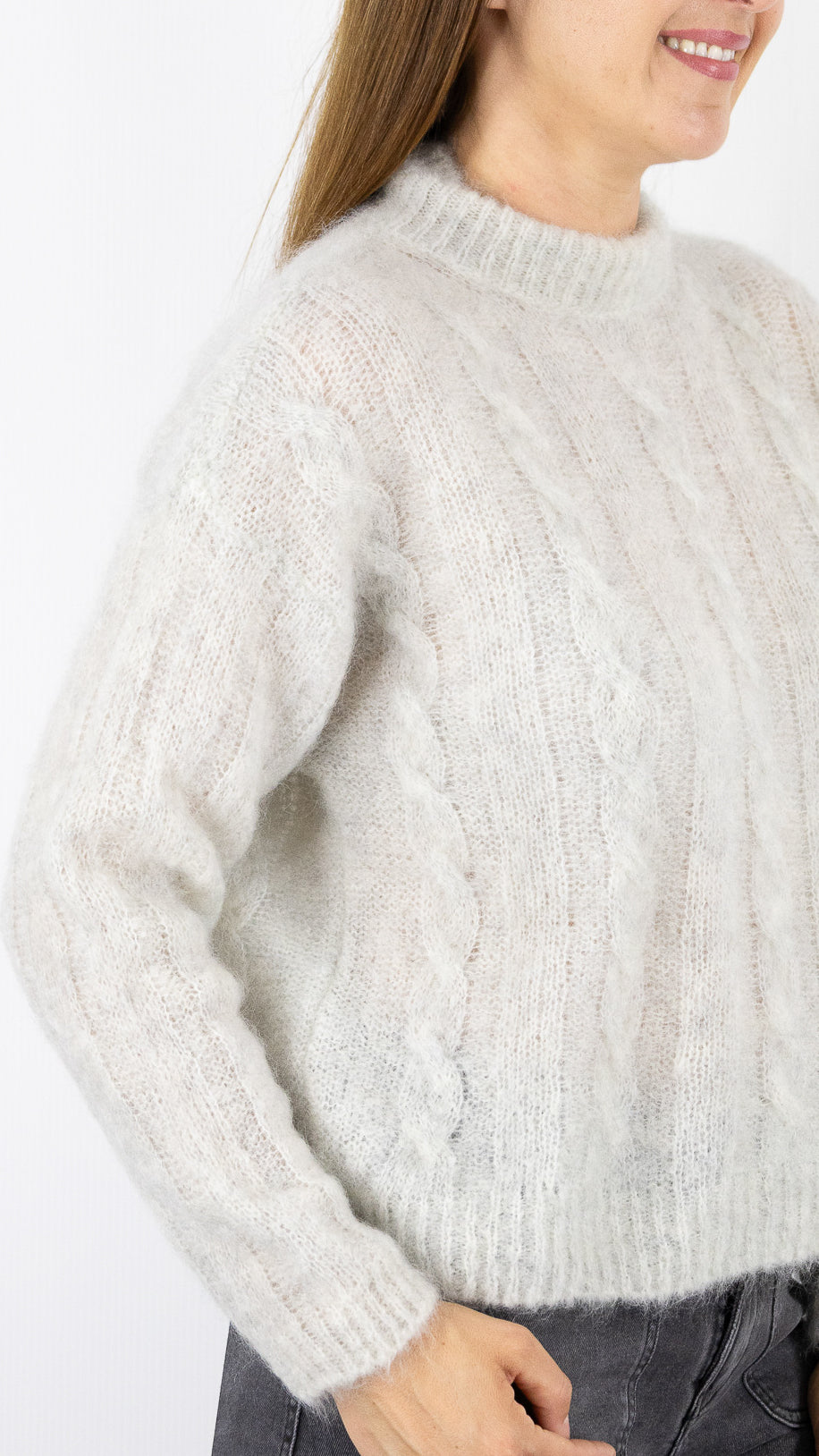 PULL TORSADE EN KID MOHAIR GRIS CLAIR CHINE DES PETITS HAUTS ALONZO