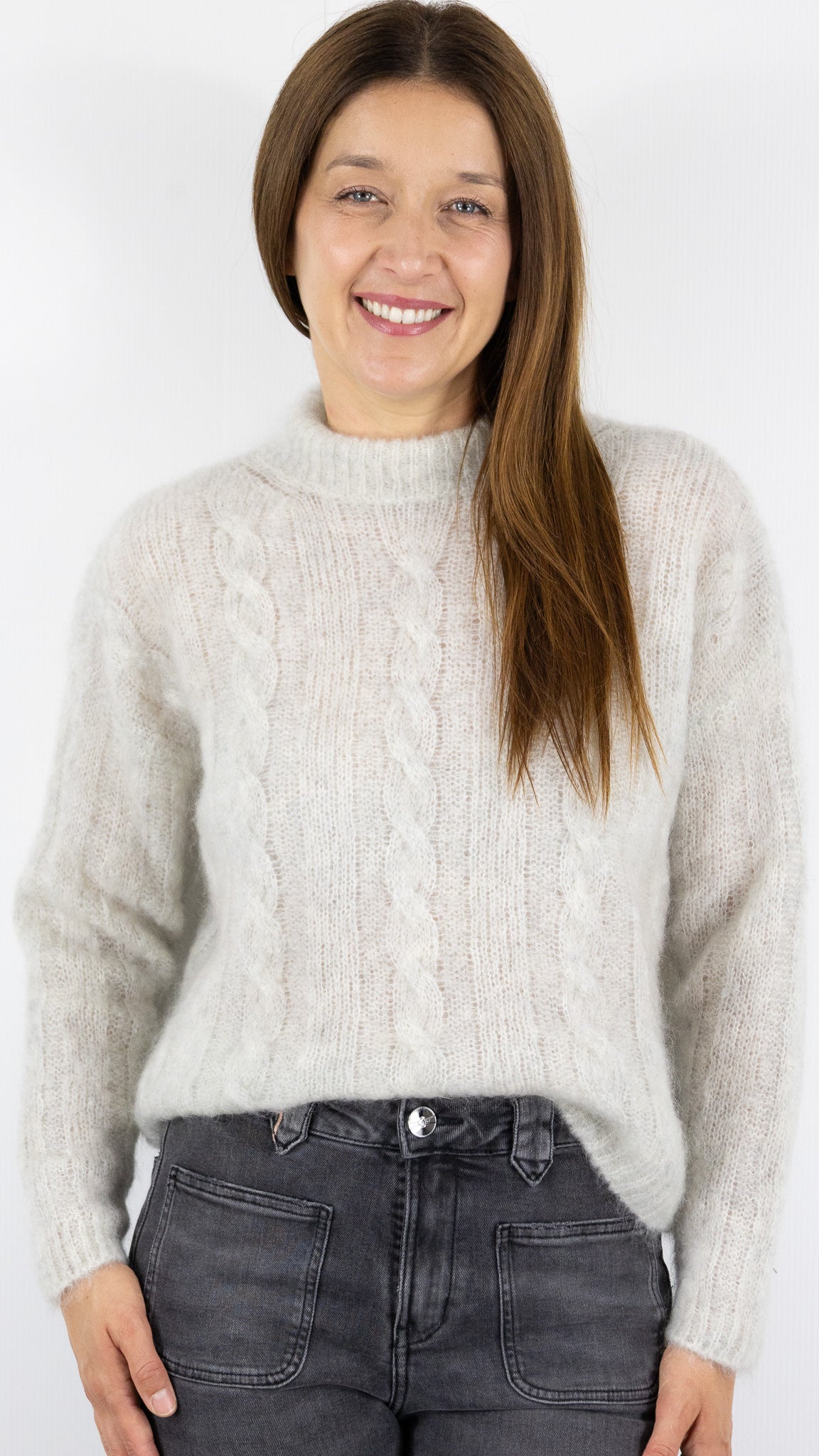 PULL TORSADE EN KID MOHAIR GRIS CLAIR CHINE DES PETITS HAUTS ALONZO