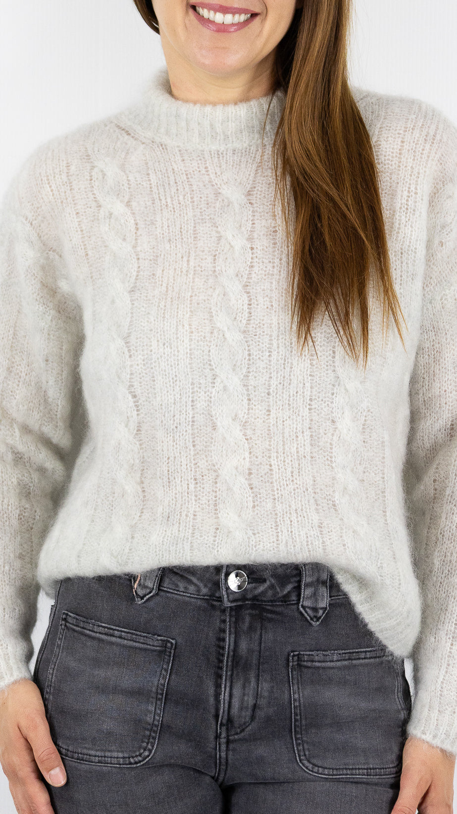 PULL TORSADE EN KID MOHAIR GRIS CLAIR CHINE DES PETITS HAUTS ALONZO