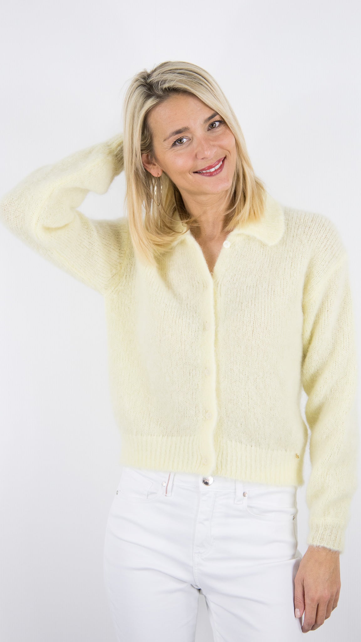 CARDIGAN EN KID MOHAIR POUR FEMME DES PETITS HAUTS ALPOLO#COLOR_BEURRE/JAUNE