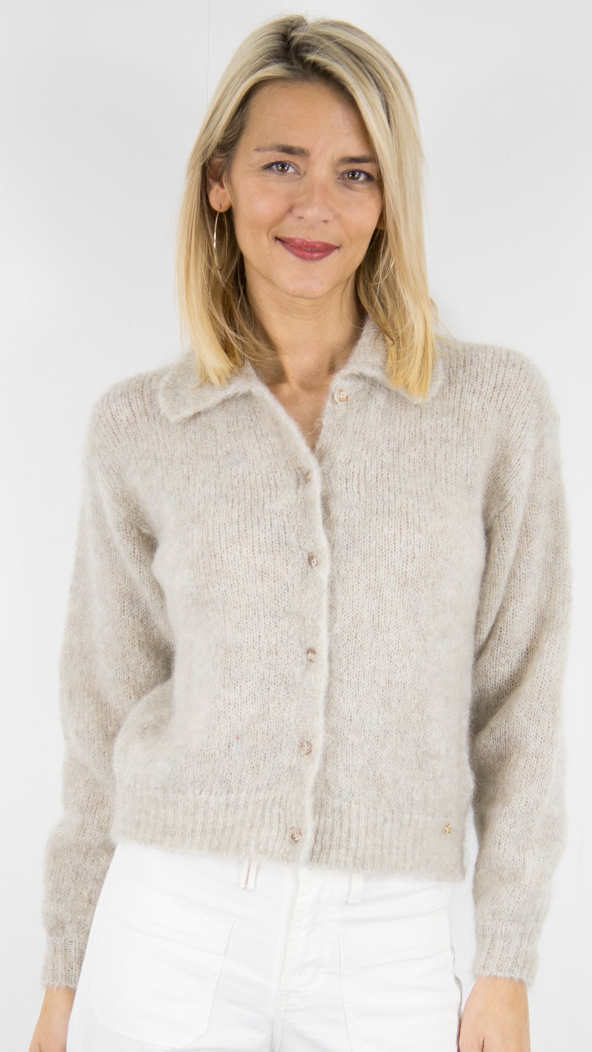 CARDIGAN EN KID MOHAIR POUR FEMME DES PETITS HAUTS ALPOLO#COLOR_LATTE/BEIGE