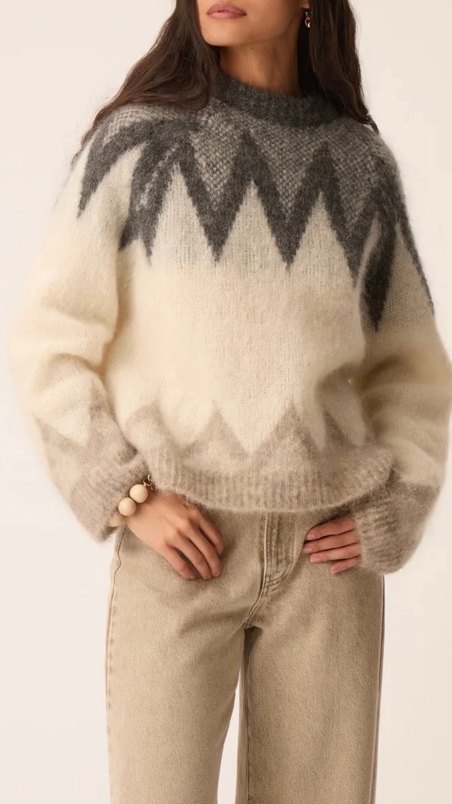 PULL JACQUARD EN KID MOHAIR POUR FEMME DES PETITS HAUTS ALTHEA GALET TAUPE 
