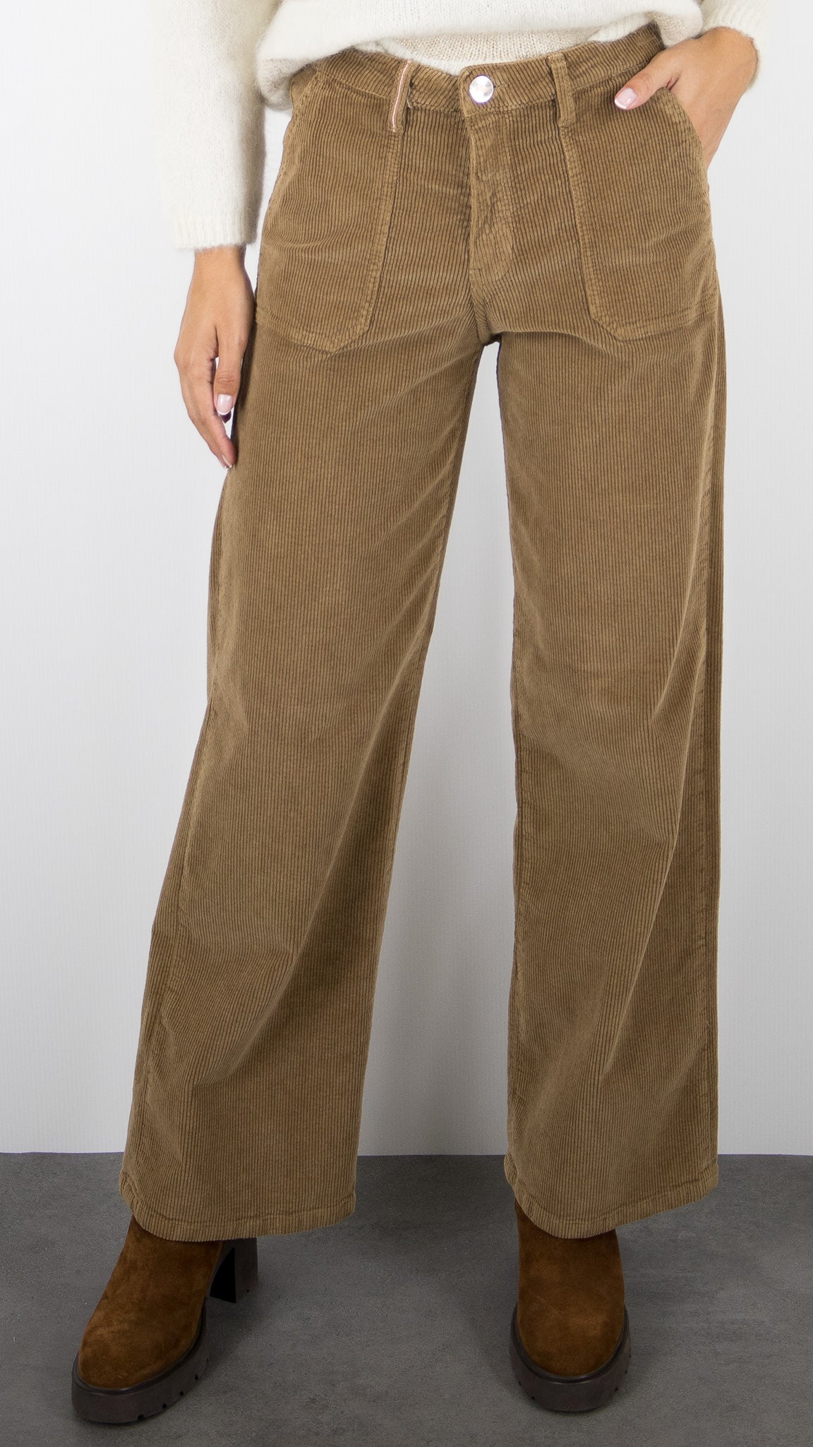 PANTALON LARGE EN VELOUR ISLOW ANDREA ORIGINAL CORD POUR FEMME#COLOR_LAMA/CAMEL