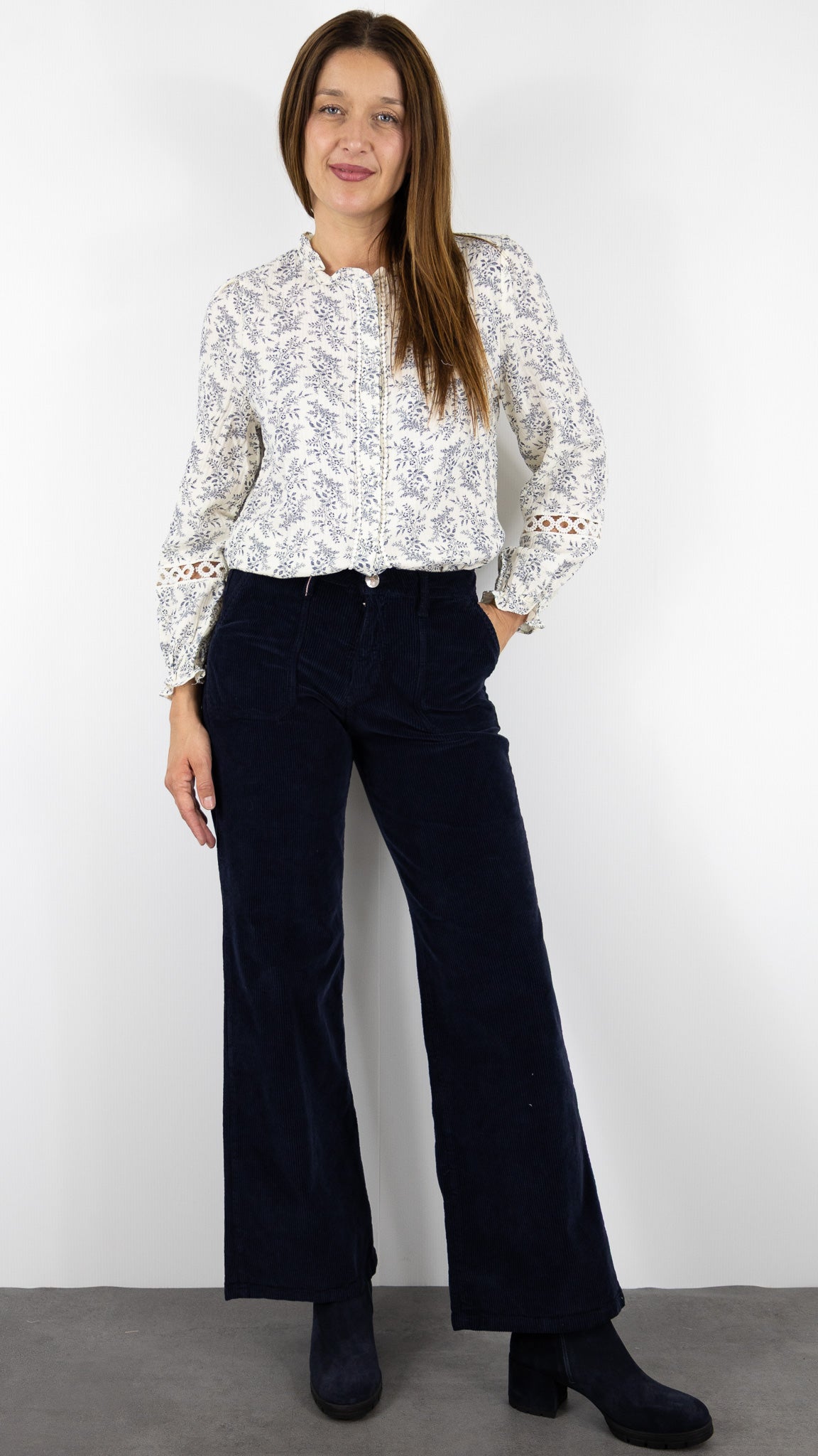 PANTALON LARGE EN VELOUR ISLOW ANDREA ORIGINAL CORD POUR FEMME#COLOR_NAVY/MARINE