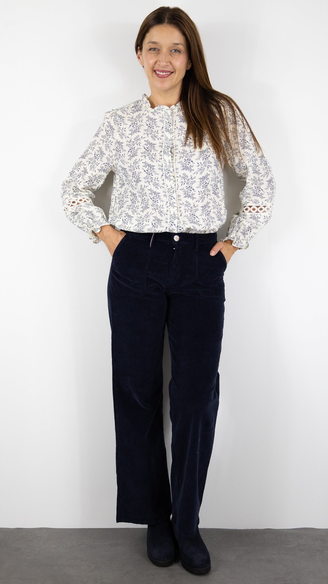 PANTALON LARGE EN VELOUR ISLOW ANDREA ORIGINAL CORD POUR FEMME#COLOR_NAVY/MARINE