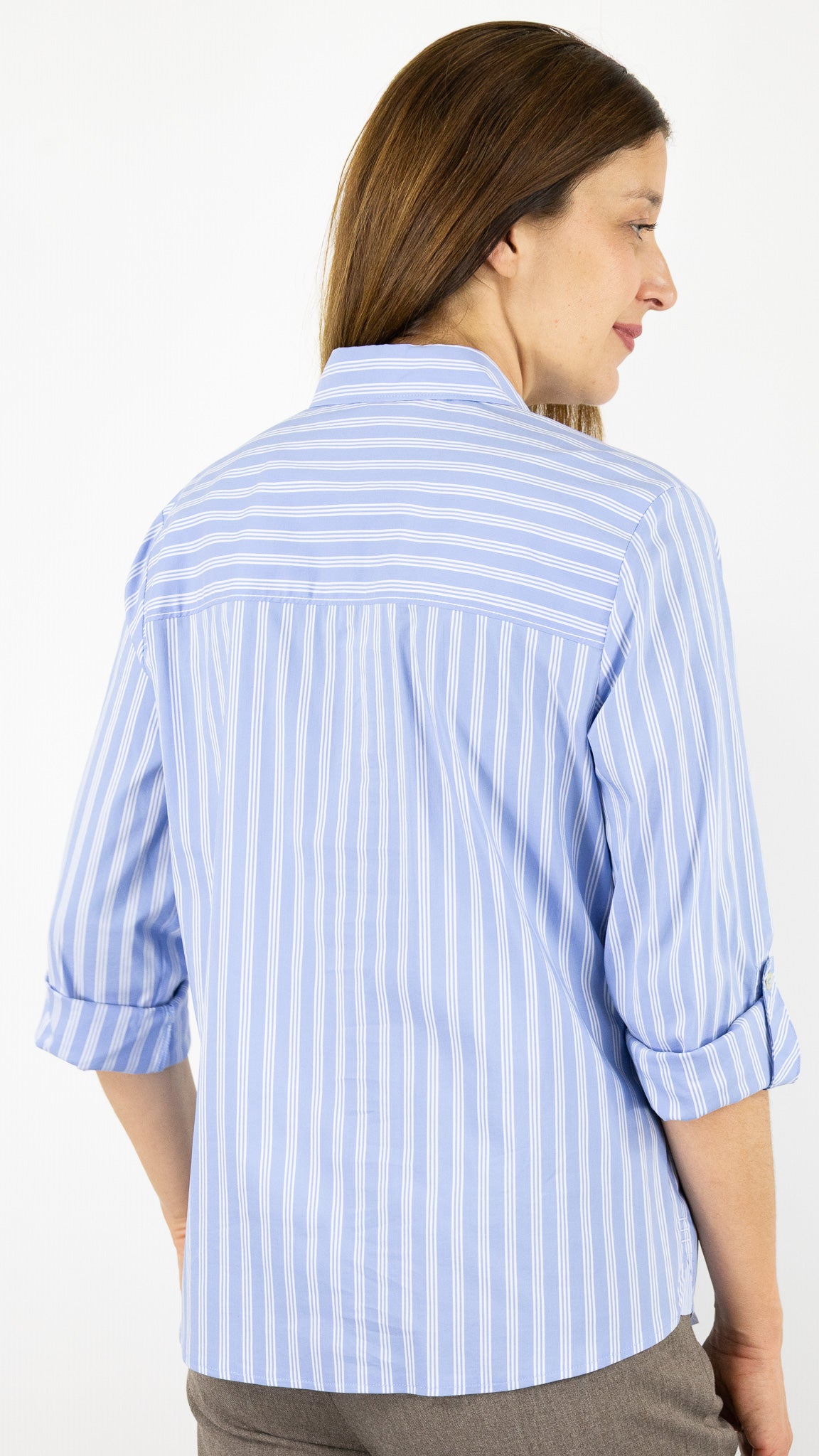 CHEMISE RAYEE EN COTON FEMME BIANCA ANINA#COLOR_439/CIEL