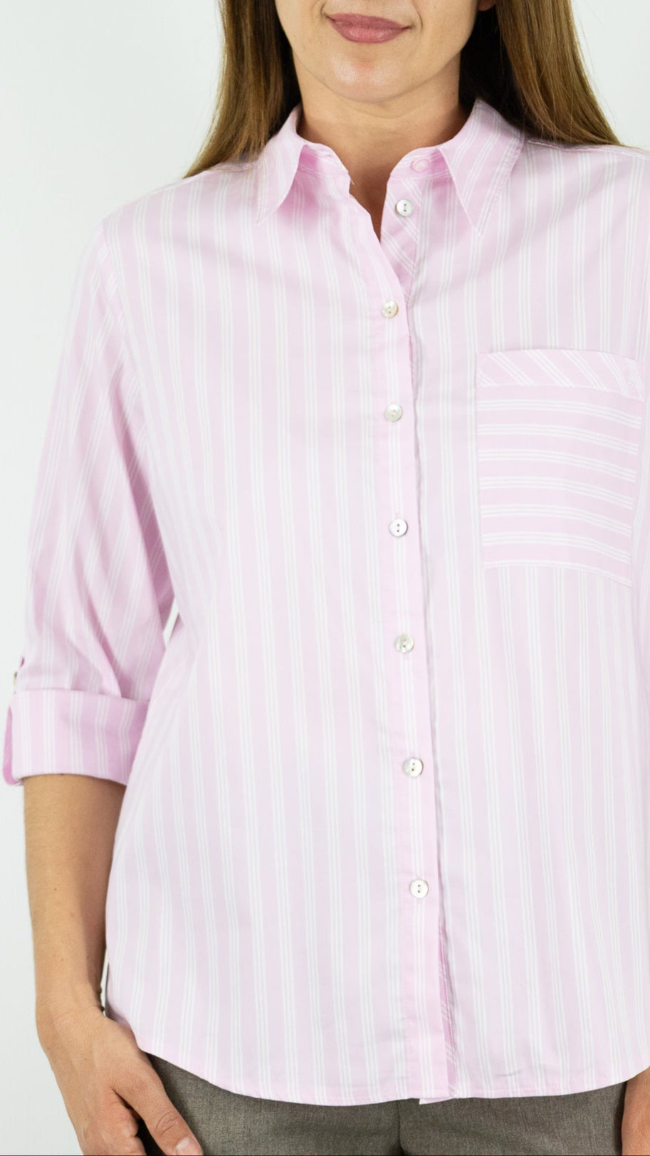 CHEMISE RAYEE EN COTON FEMME BIANCA ANINA#COLOR_399/ROSE