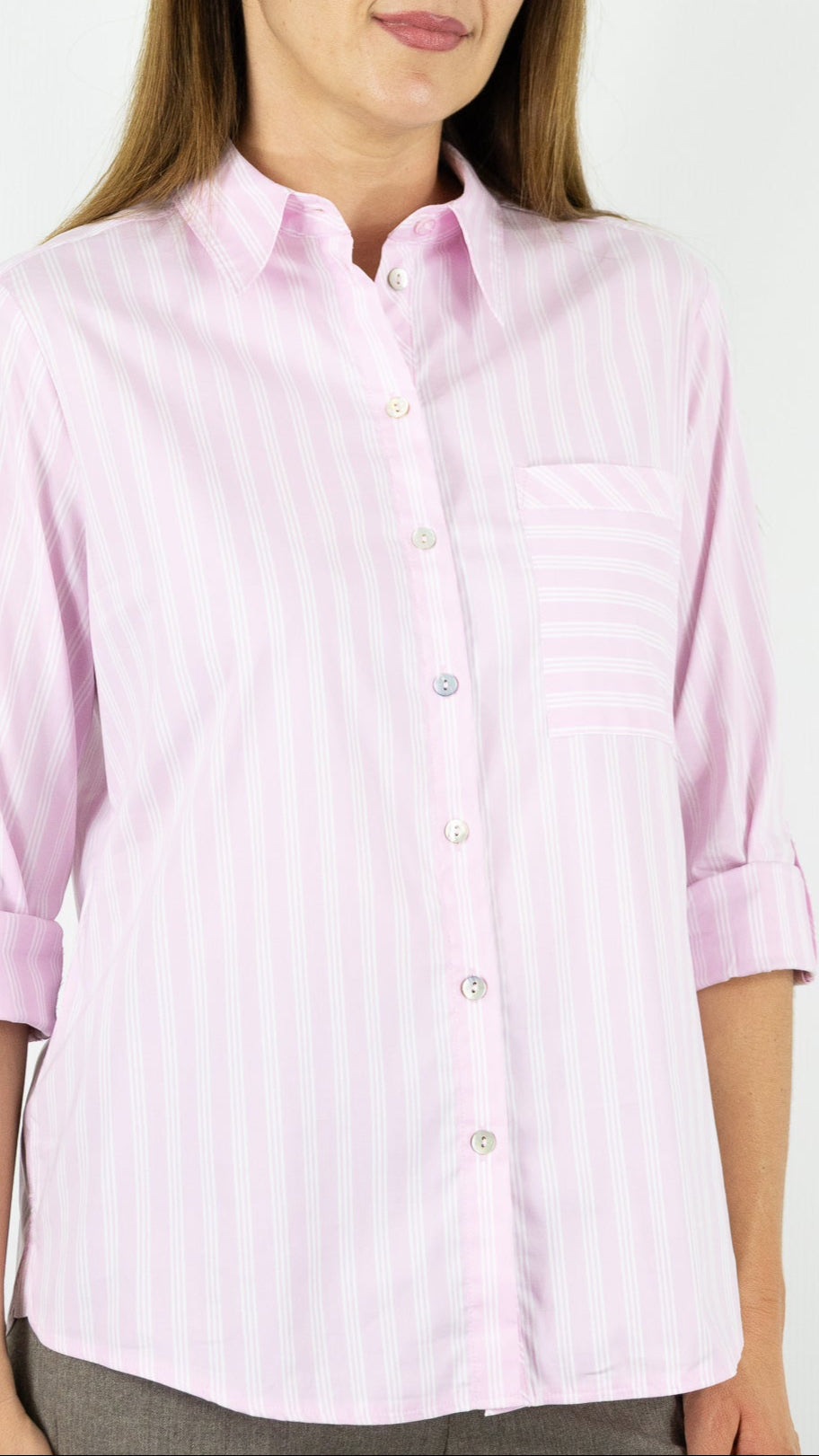 CHEMISE RAYEE EN COTON FEMME BIANCA ANINA#COLOR_399/ROSE
