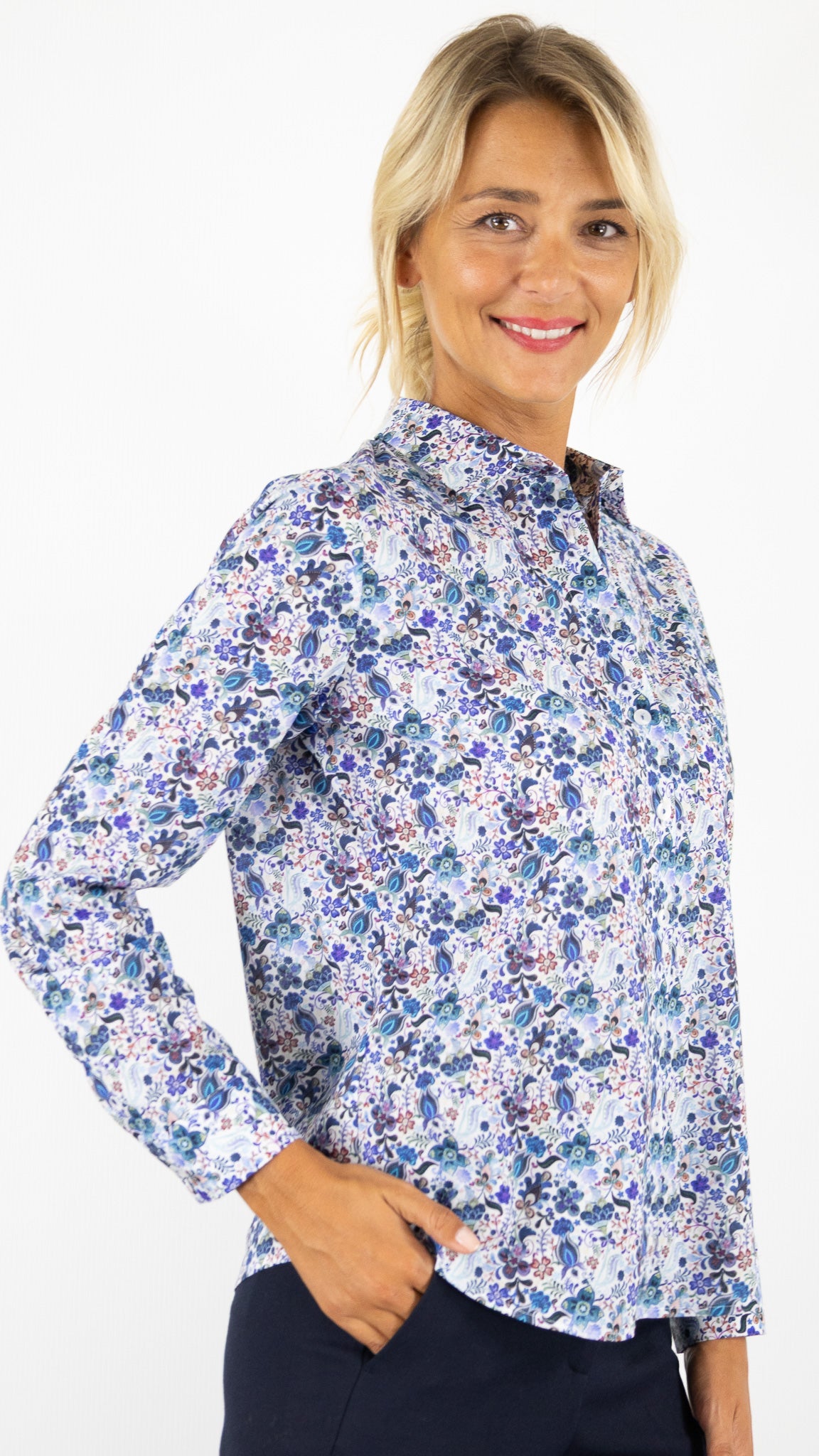 CHEMISE IMPRIME FLEURI BLEU POUR FEMME SOMMERMANN 2815/11 ANNI