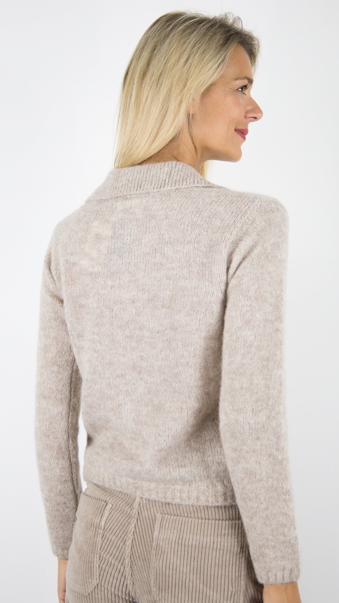 GILET COL CHEMISE ALPAGA FEMME DES PETITS HAUTS ANOUKA#COLOR_LOUP/BEIGE LUREX
