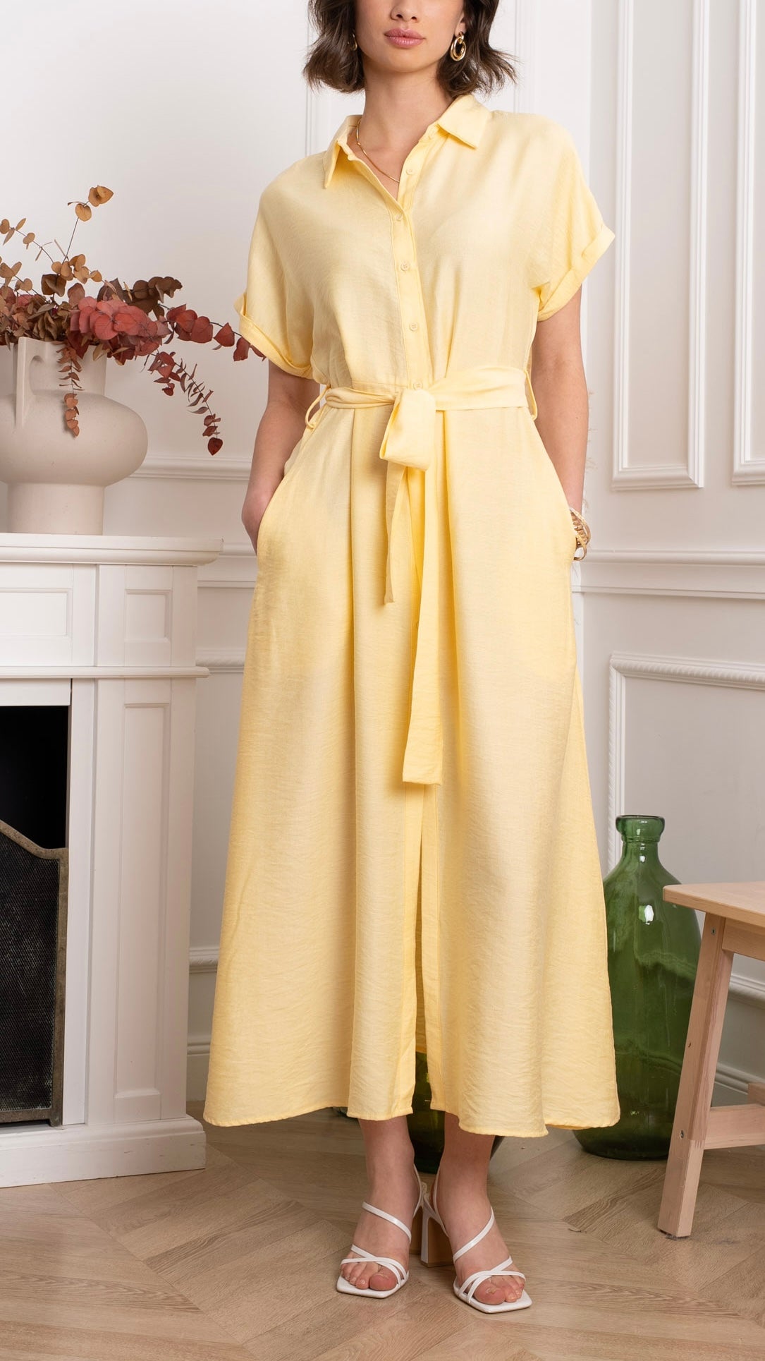ROBE CHEMISE LONGUE FLUIDE KILKY AP2950#COLOR_JAUNE