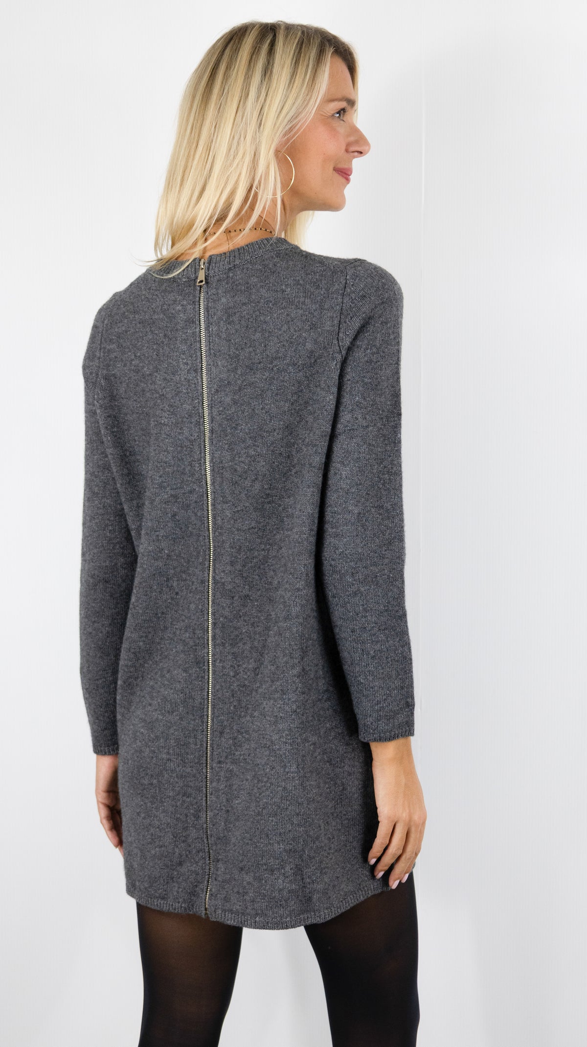 ROBE DROITE AVEC ZIP AU DOS EN LAINE GRIS CHINE BA&SH ATESS