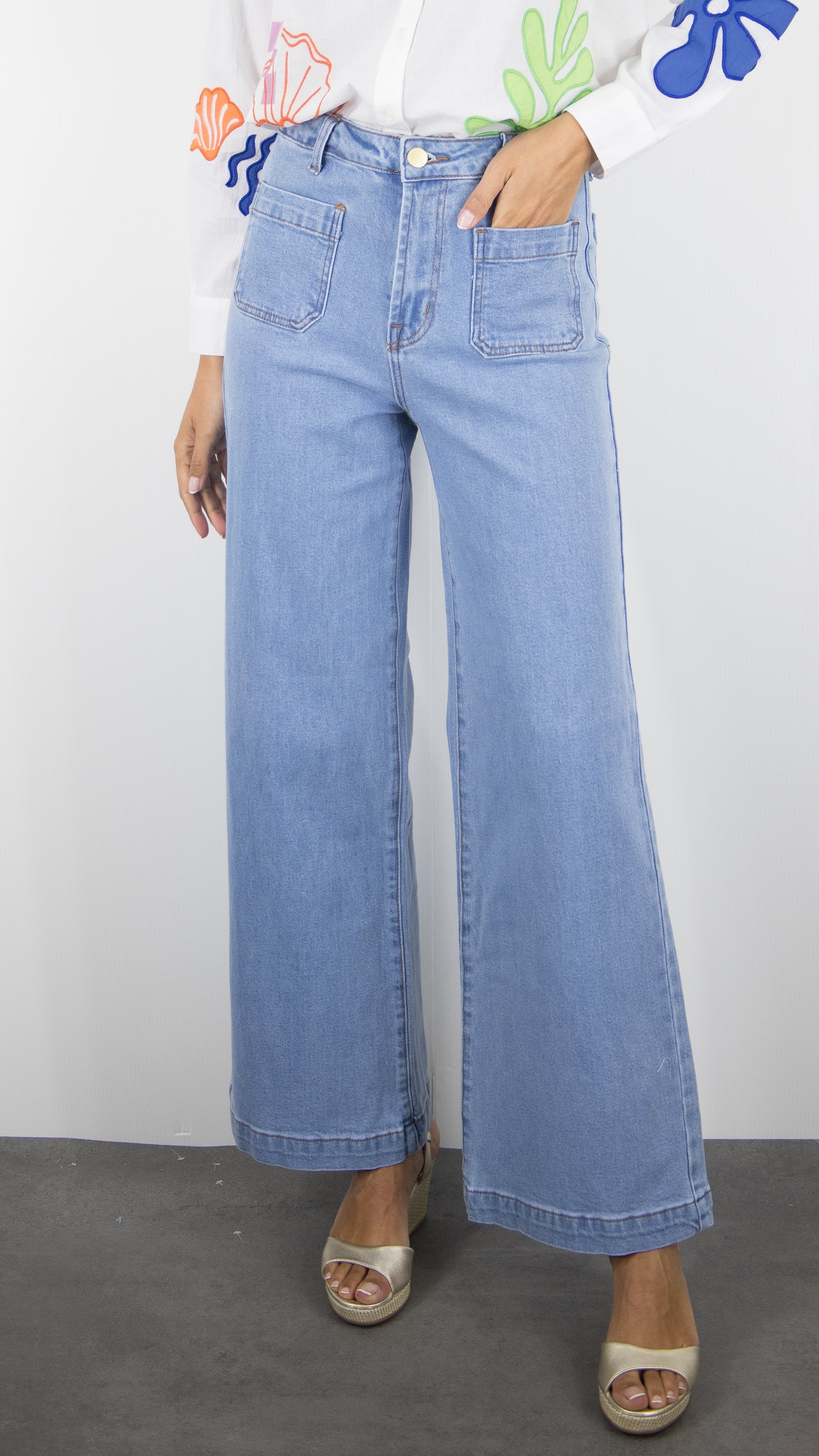JEANS LARGE TAILLE HAUTE POUR FEMME LA PETITE ETOILE ATLANTY 85 COULEUR JEANS CLAIR 88 STONE