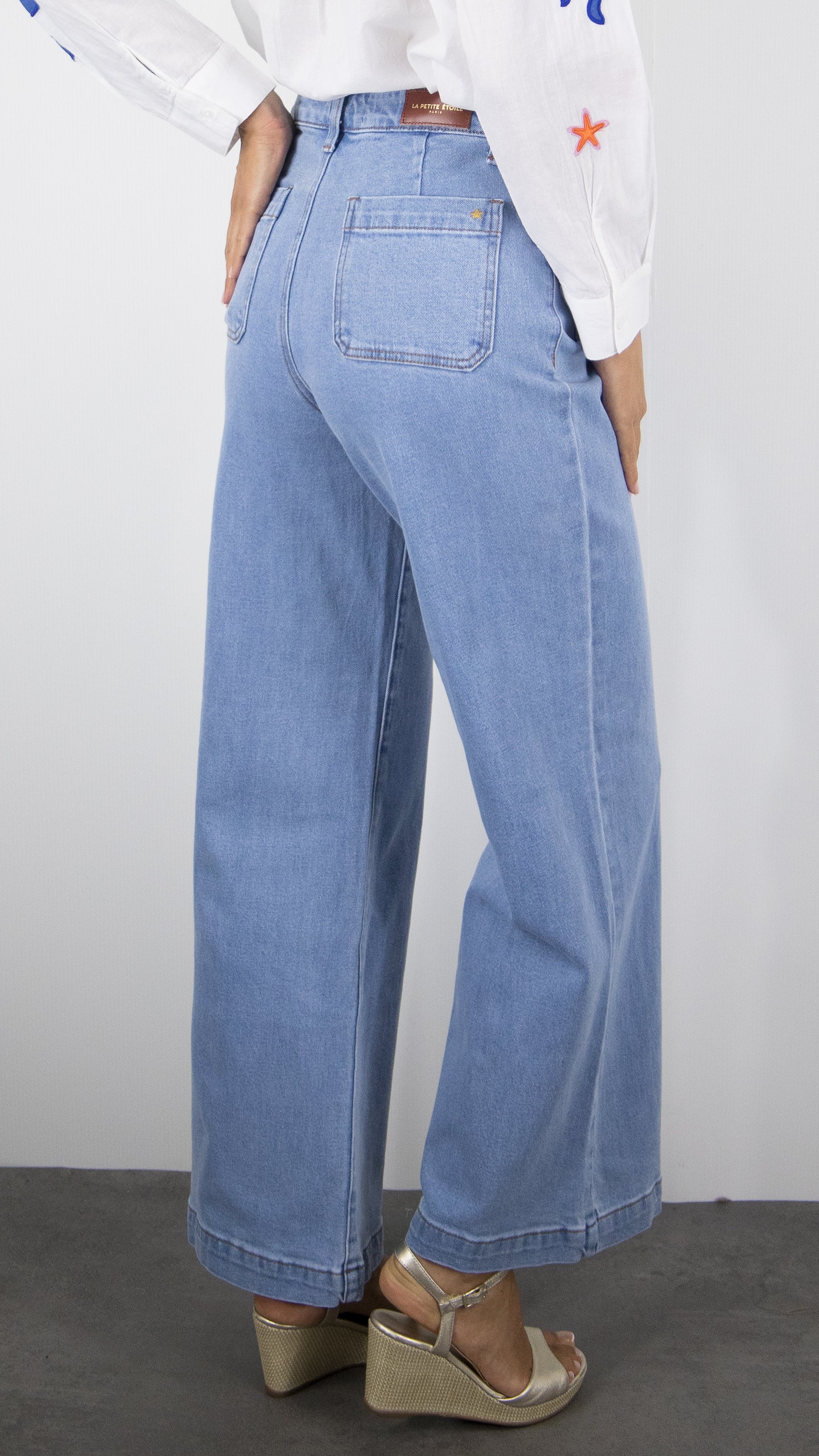 JEANS LARGE TAILLE HAUTE POUR FEMME LA PETITE ETOILE ATLANTY 85 COULEUR JEANS CLAIR 88 STONE