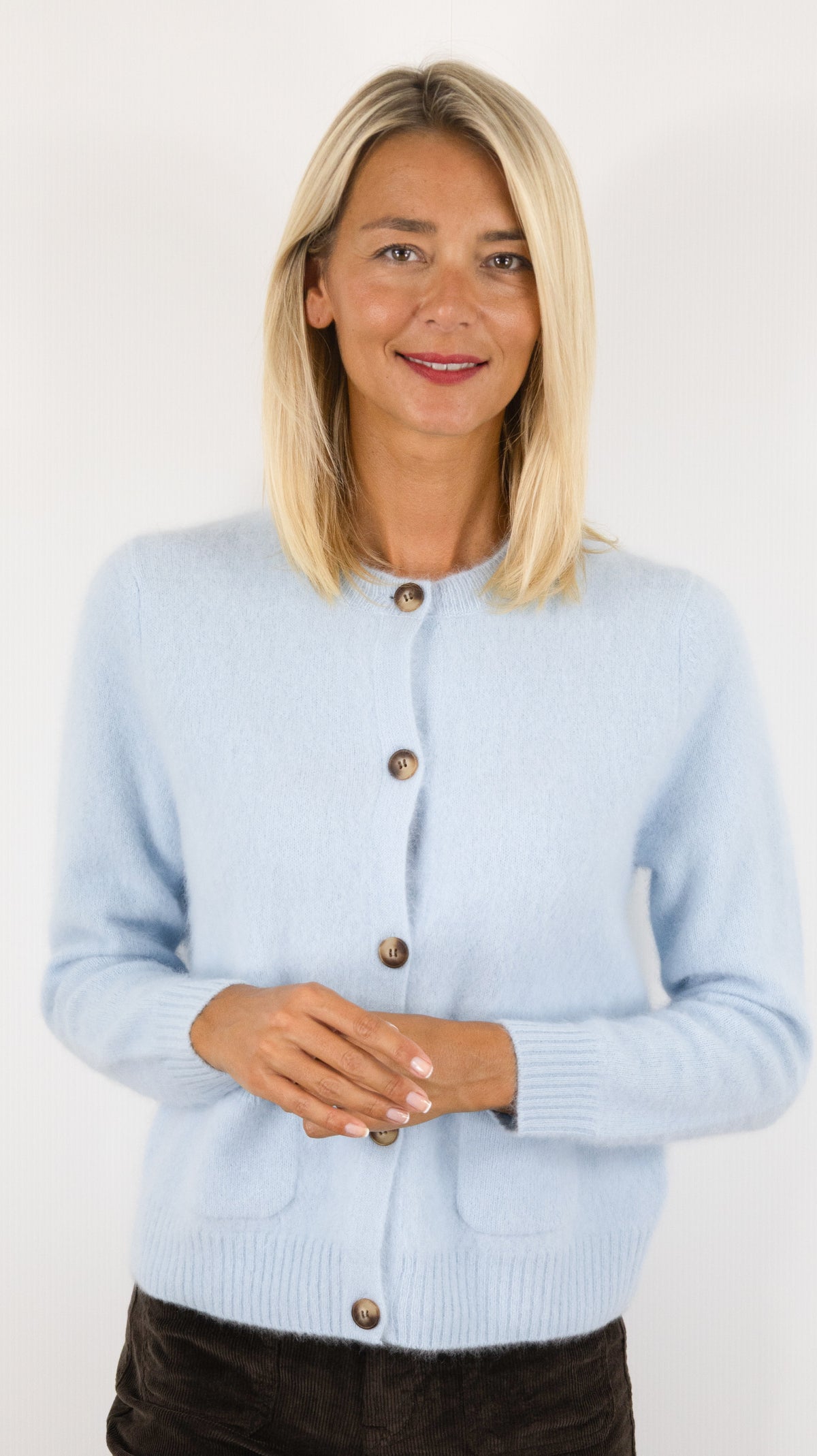 GILET CARDIGAN EN RACOON 2 POCHES POUR FEMME ESTHEME WES26A79R#COLOR_1247/CIEL