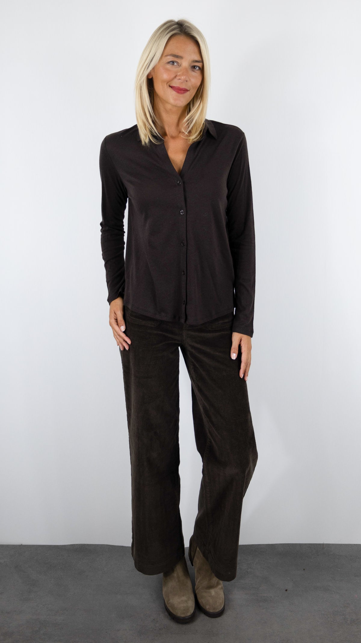 CHEMISE TEE-SHIRT  COL POLO EN COTON POUR FEMME MAJESTIC FCH064/M005#COLOR_1141/CHOCOLATE