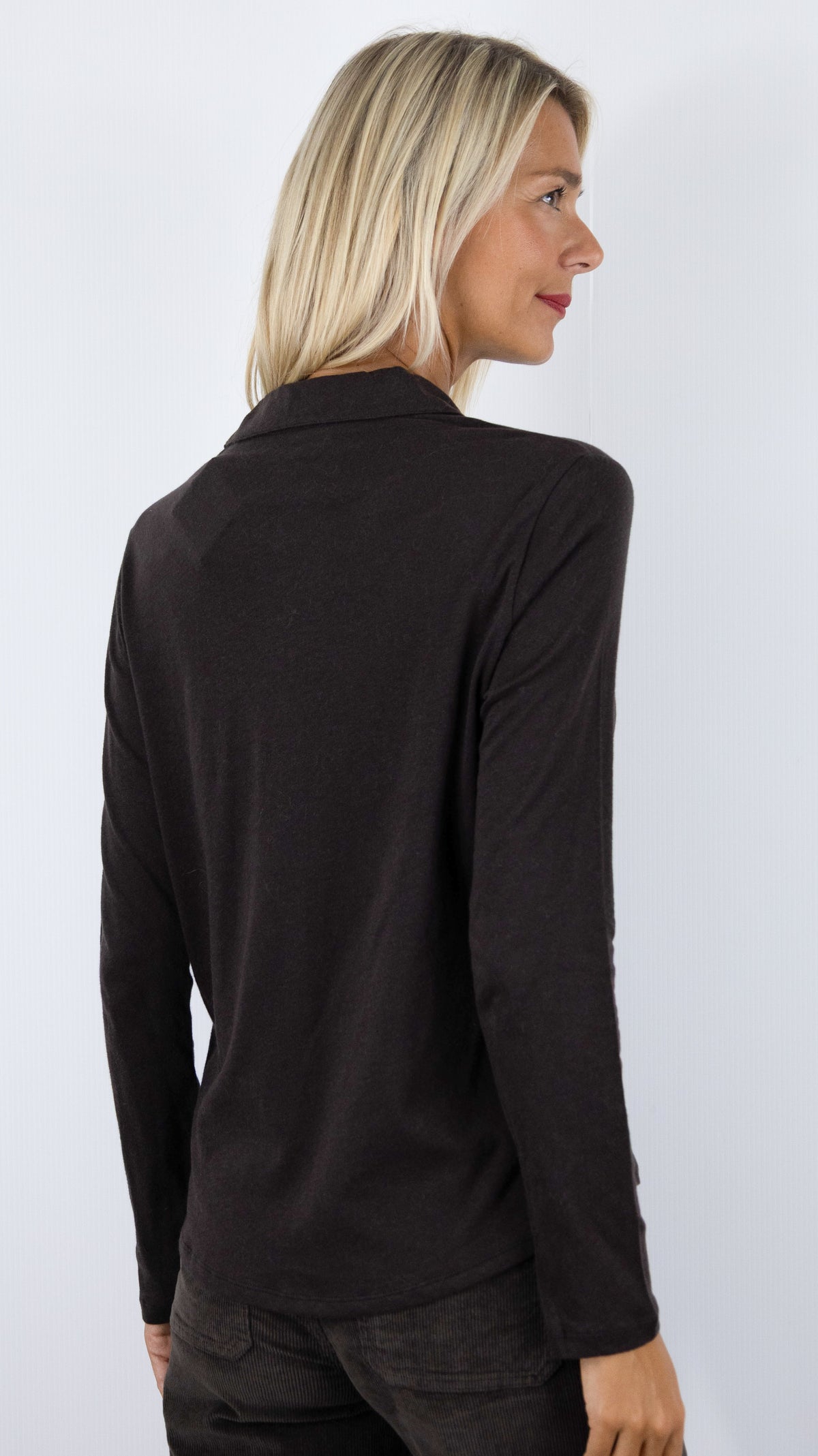 CHEMISE TEE-SHIRT  COL POLO EN COTON POUR FEMME MAJESTIC FCH064/M005#COLOR_1141/CHOCOLATE
