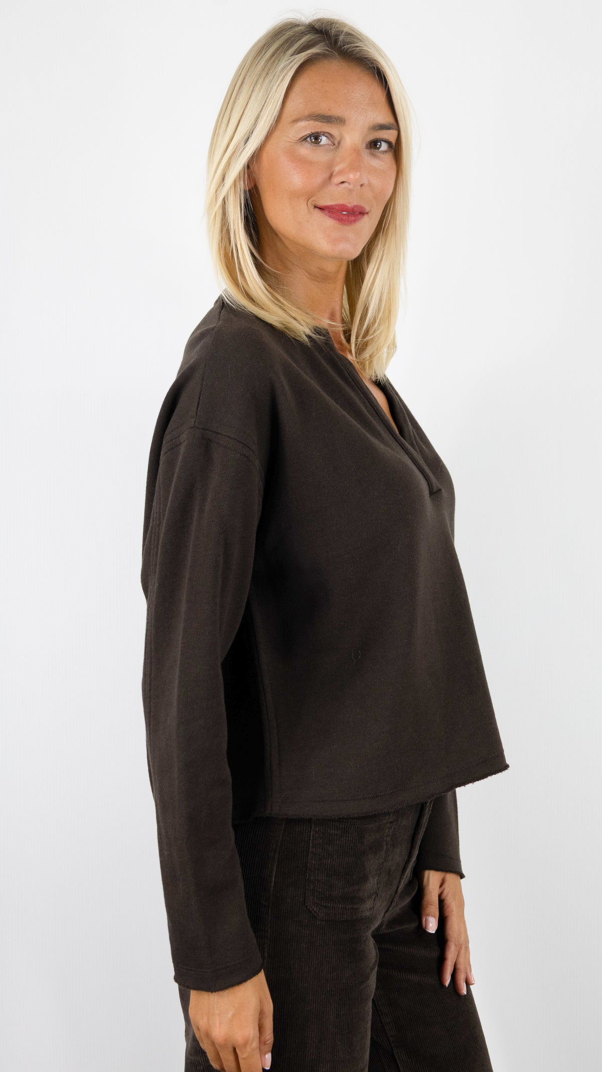 SWEAT COL TUNISIEN EN COTON POUR FEMME HARTFORD TULKOU#COLOR_04/CHOCO