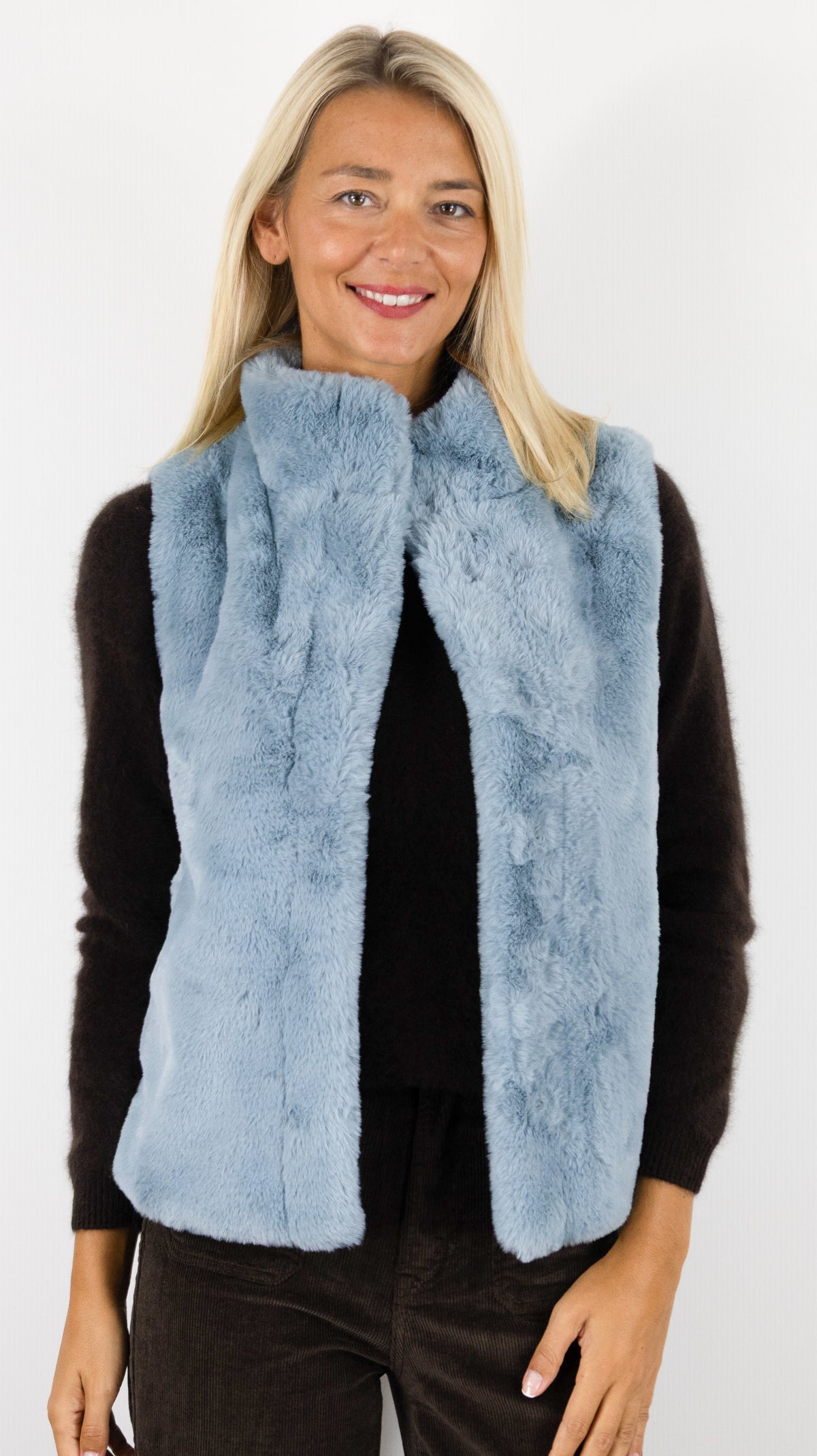 GILET SANS MANCHES EN FAUSSE FOURRURE COL MONTANT POUR FEMME BIANCA TABEA 83001#COLOR_444/STONE CIEL
