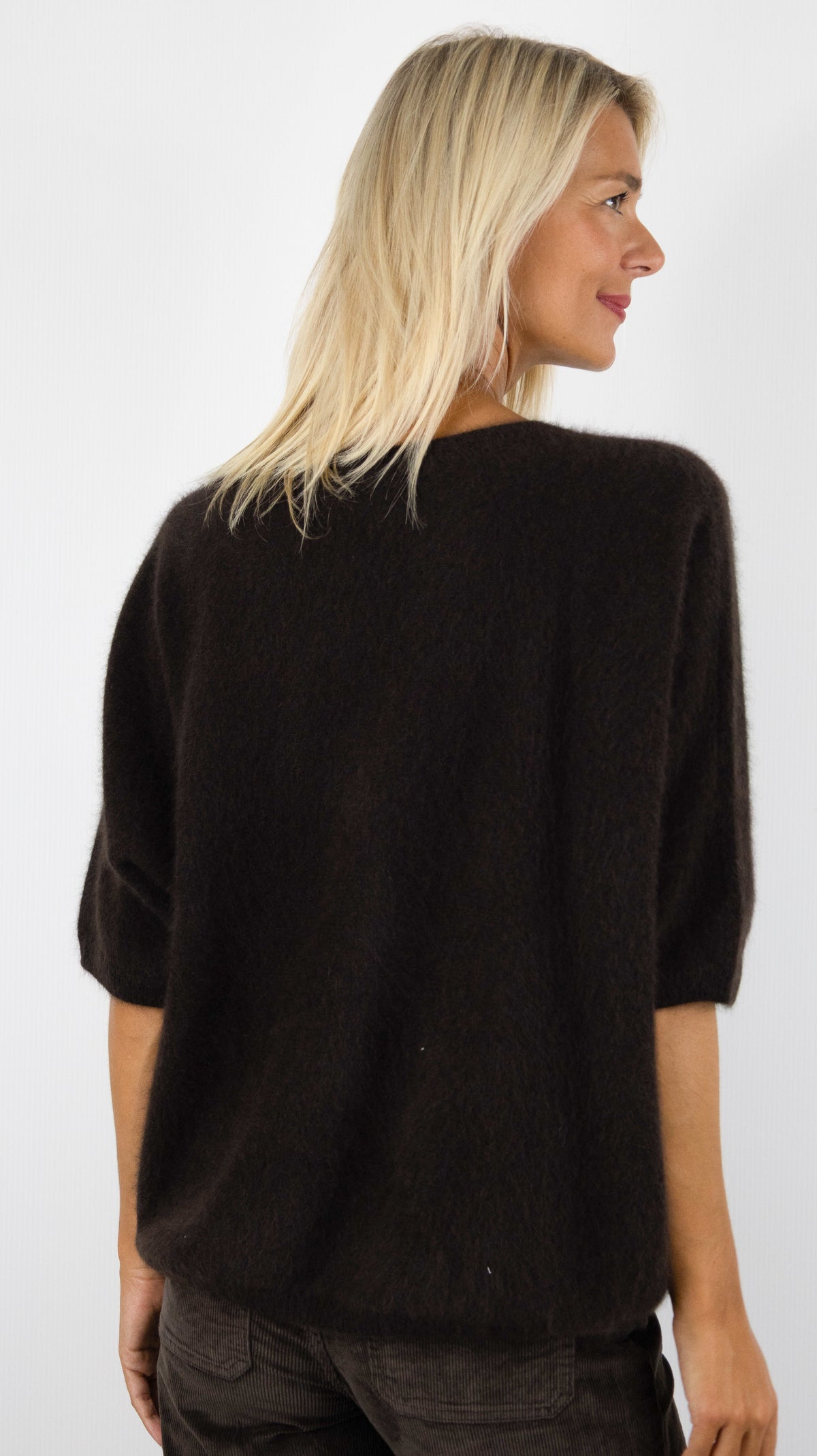 PULL AMPLE COL ROND MANCHES COURTES EN RACCOON POUR FEMME ESTHEME JF4W059R-1#COLOR_1854/AMERICANO CHOCO