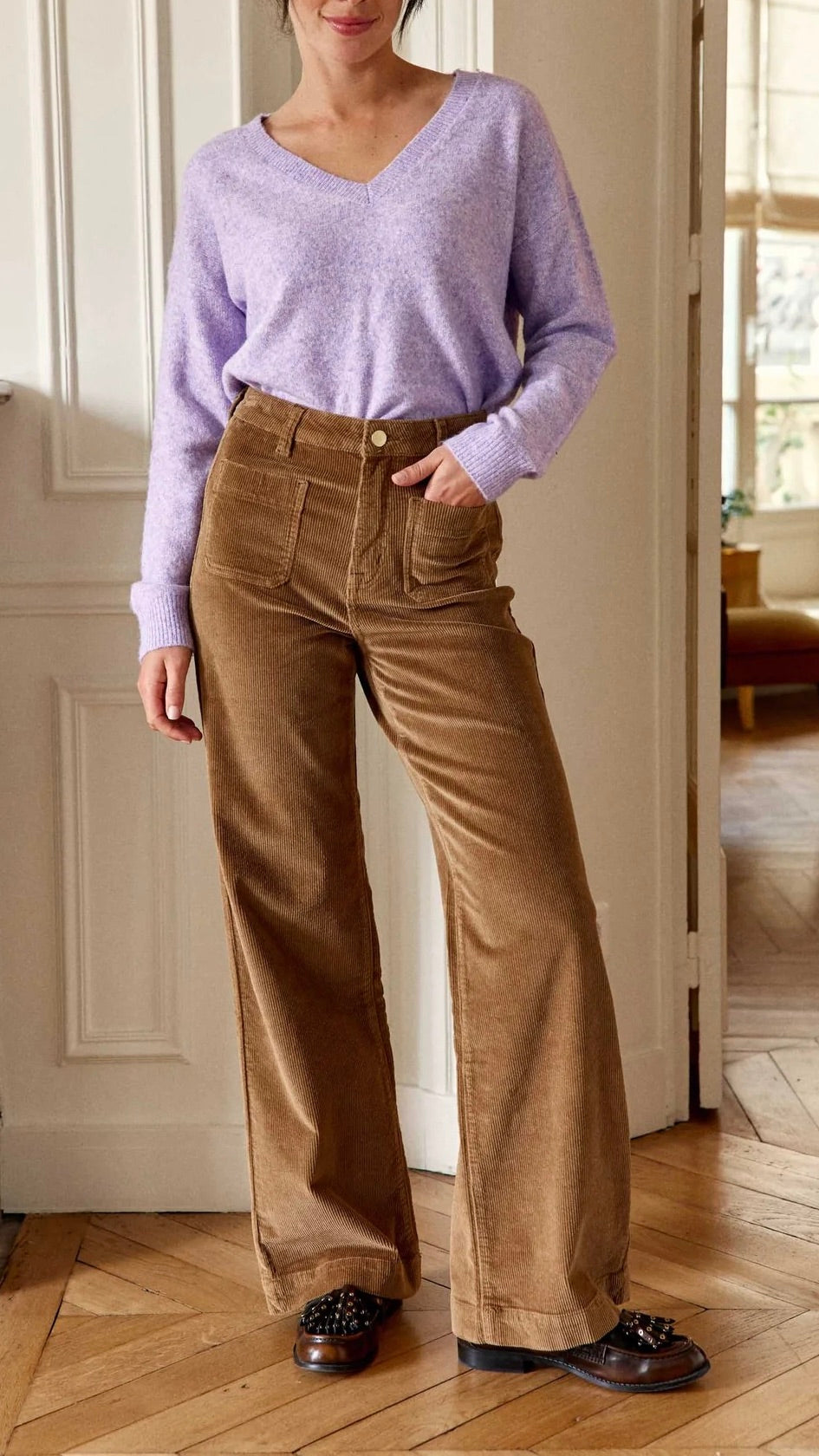 PANTALON LARGE EN VELOURS COTELE LA PETITE ETOILE ATLANTY#COLOR_CAMEL