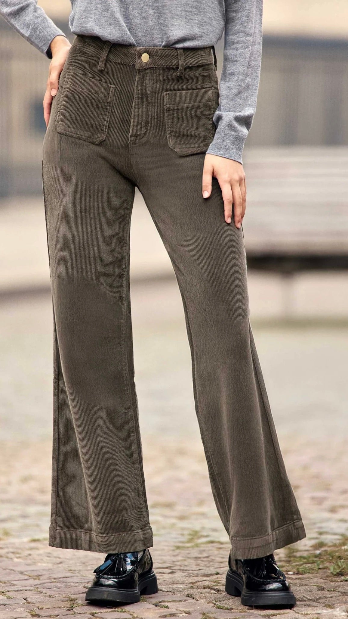 PANTALON LARGE EN VELOURS COTELE LA PETITE ETOILE ATLANTY#COLOR_KAKI