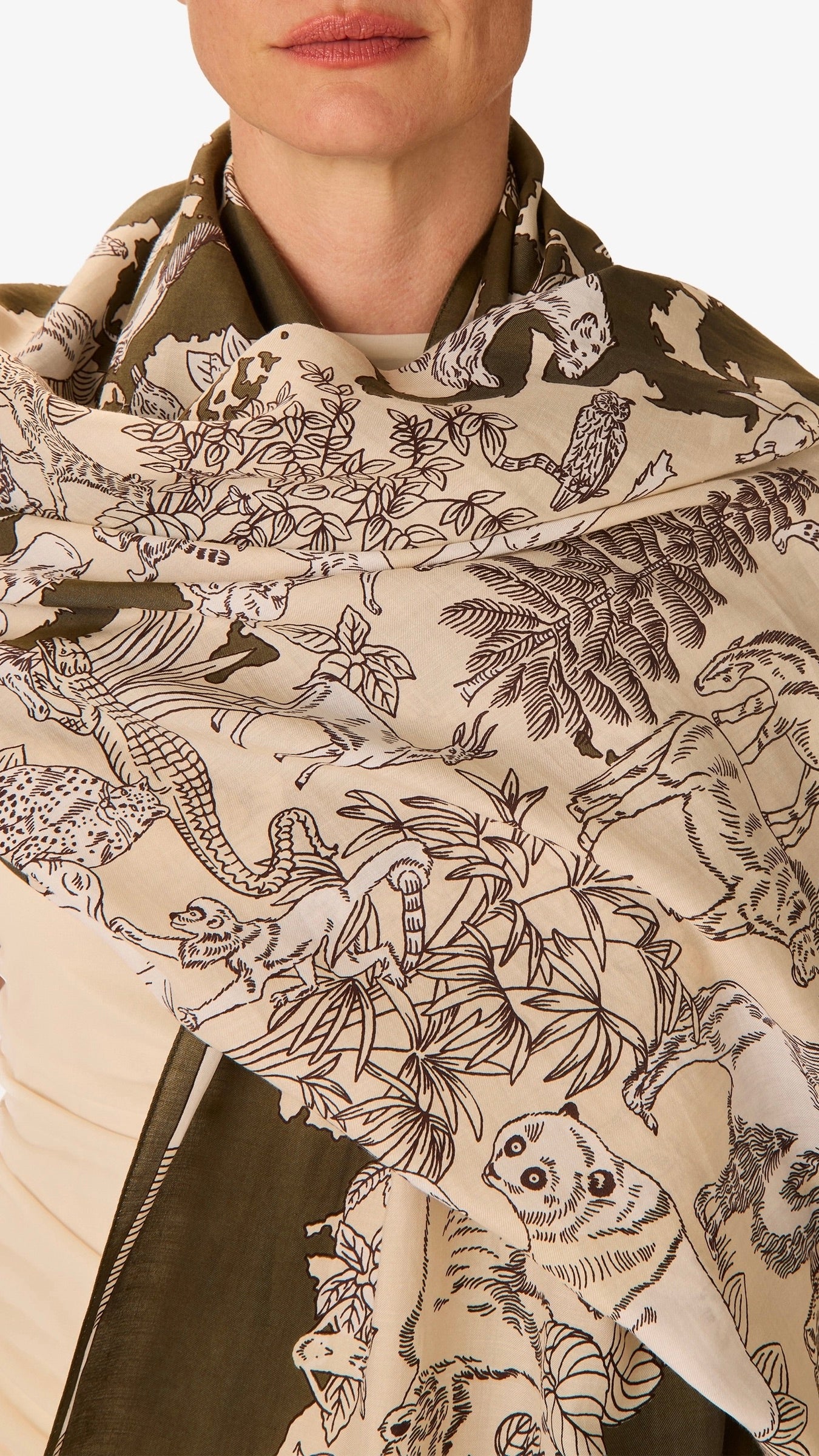 FOULARD IMPRIME FEMME EN COTON#COLOR_KHAKI/KAKI