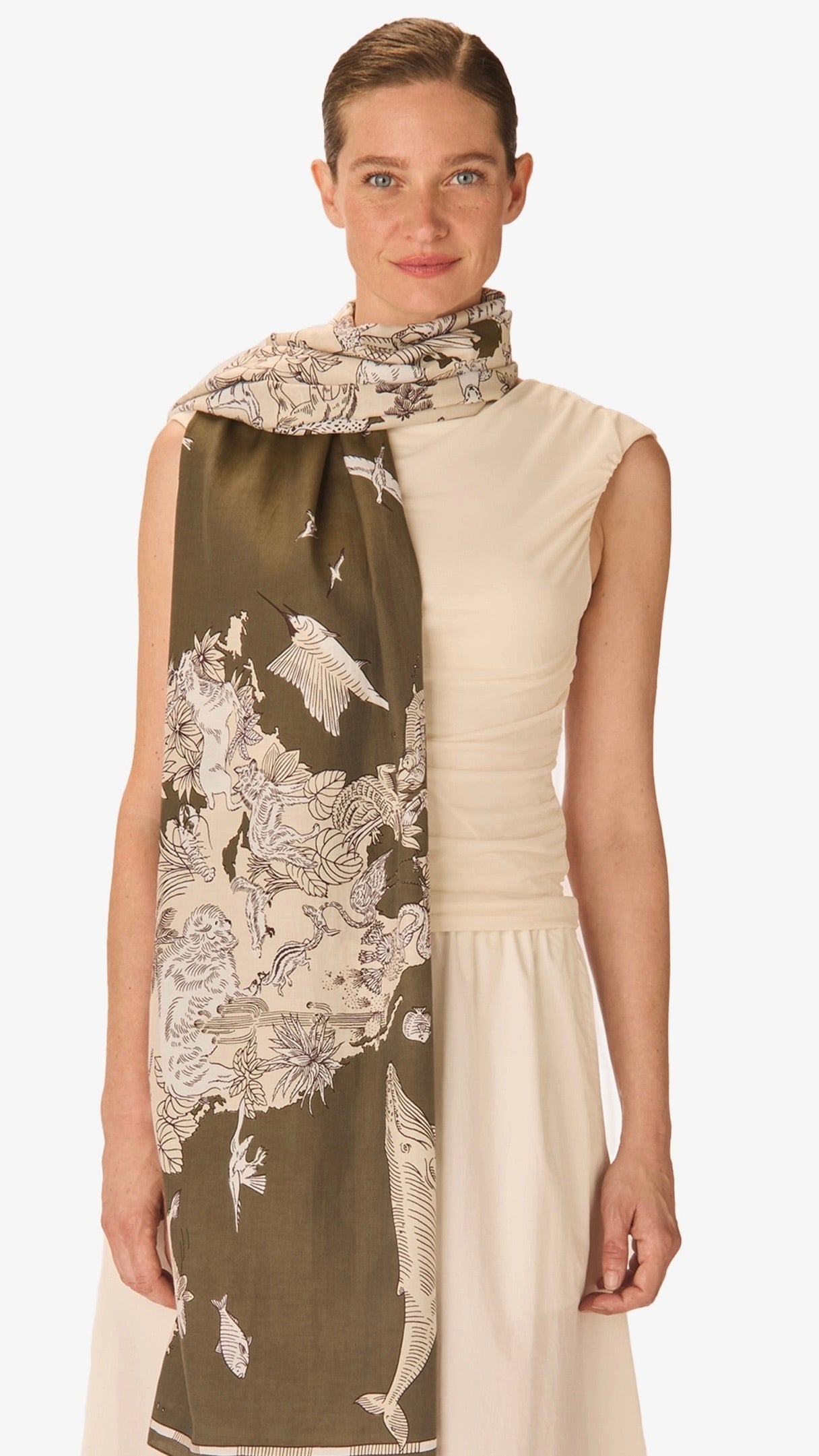 FOULARD IMPRIME FEMME EN COTON#COLOR_KHAKI/KAKI